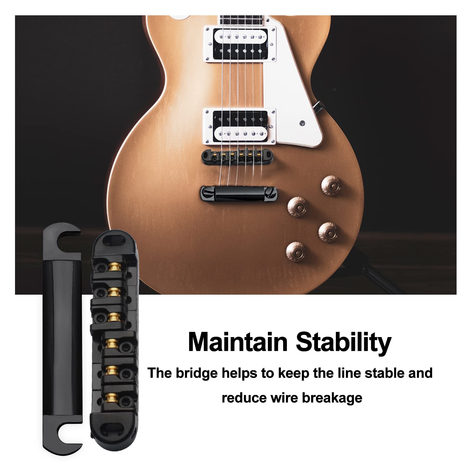 Saphue Adjustable Brass Roller Saddle Bridge Abr-1 Style Tune-O-Matic Bridge Tailpiece Roller Saddle Bridge For Gb Lp Gear Repla