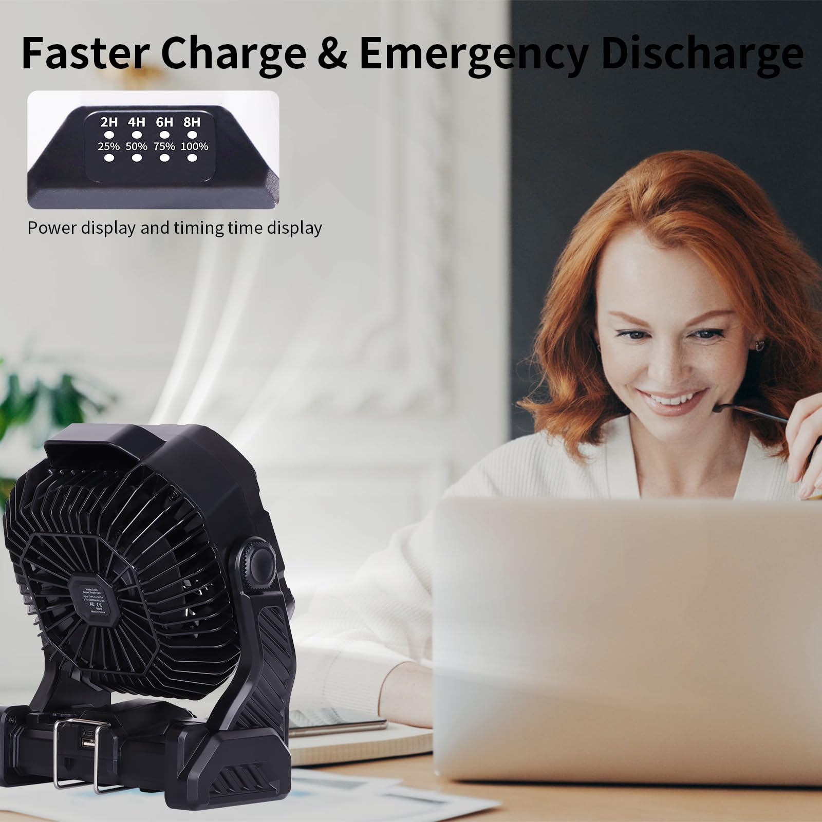 20000Mah Camping Fan,Portable Camping Fan Rechargeable Battery Operated Outdoor Tent Fan With Light & Hook, 270 Pivot, 4 Speeds,