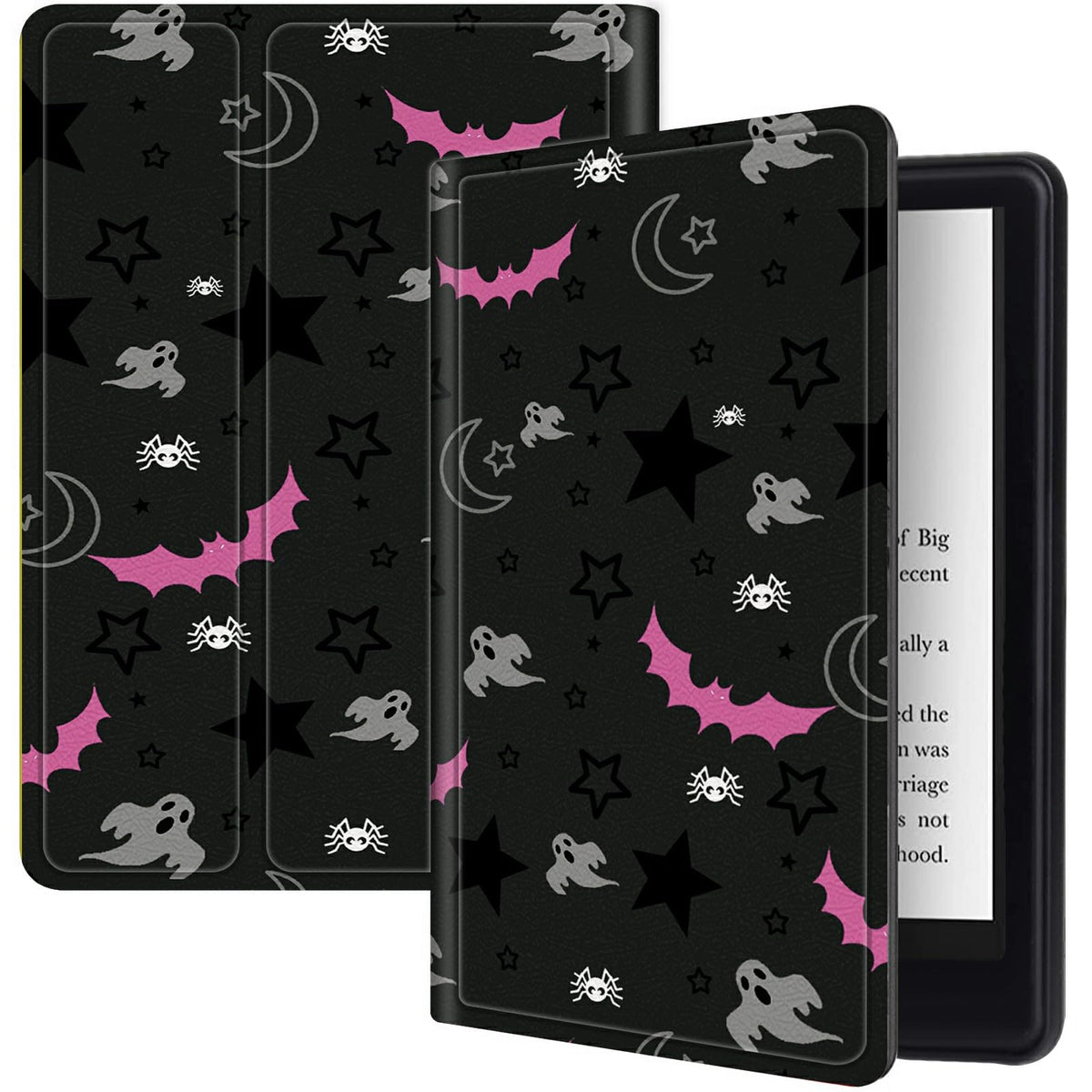 Gothic Skull Moon Stars Bat Case For All-New 6.8 Inch Kindle Paperwhite 11Th Generation 2021, Pu Leather Folding Stand Slim Case