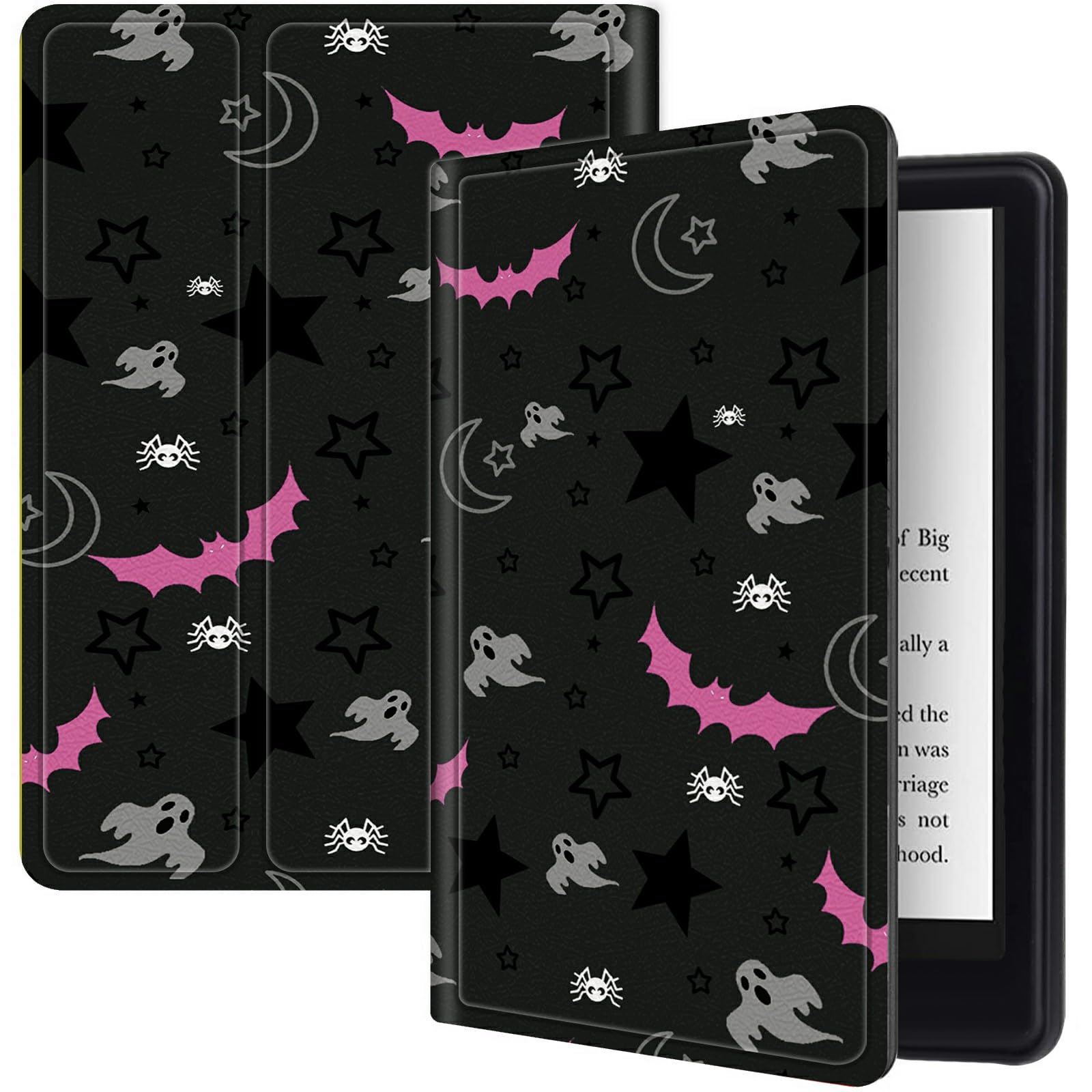 Gothic Skull Moon Stars Bat Case For All New 6.8 Inch Kindle Paperwhite 11Th Generation 2021, Pu Leather Folding Stand Slim Case