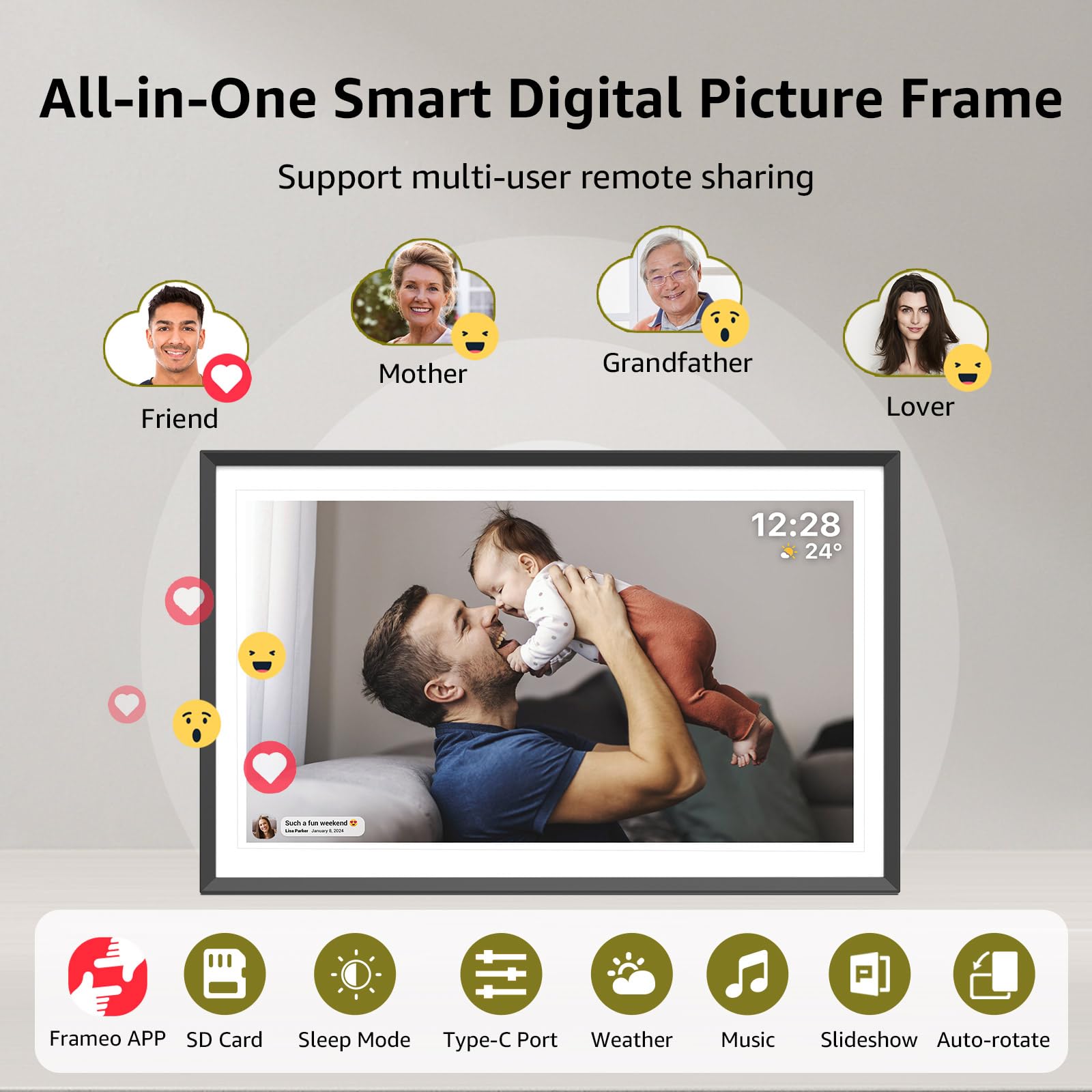Apolosign Digital Picture Frame 15.6 Inch, Wifi Digital Photo Frame With 32Gb Storage, 1920X1080 Fhd Ips Touch Screen, Auto Rota