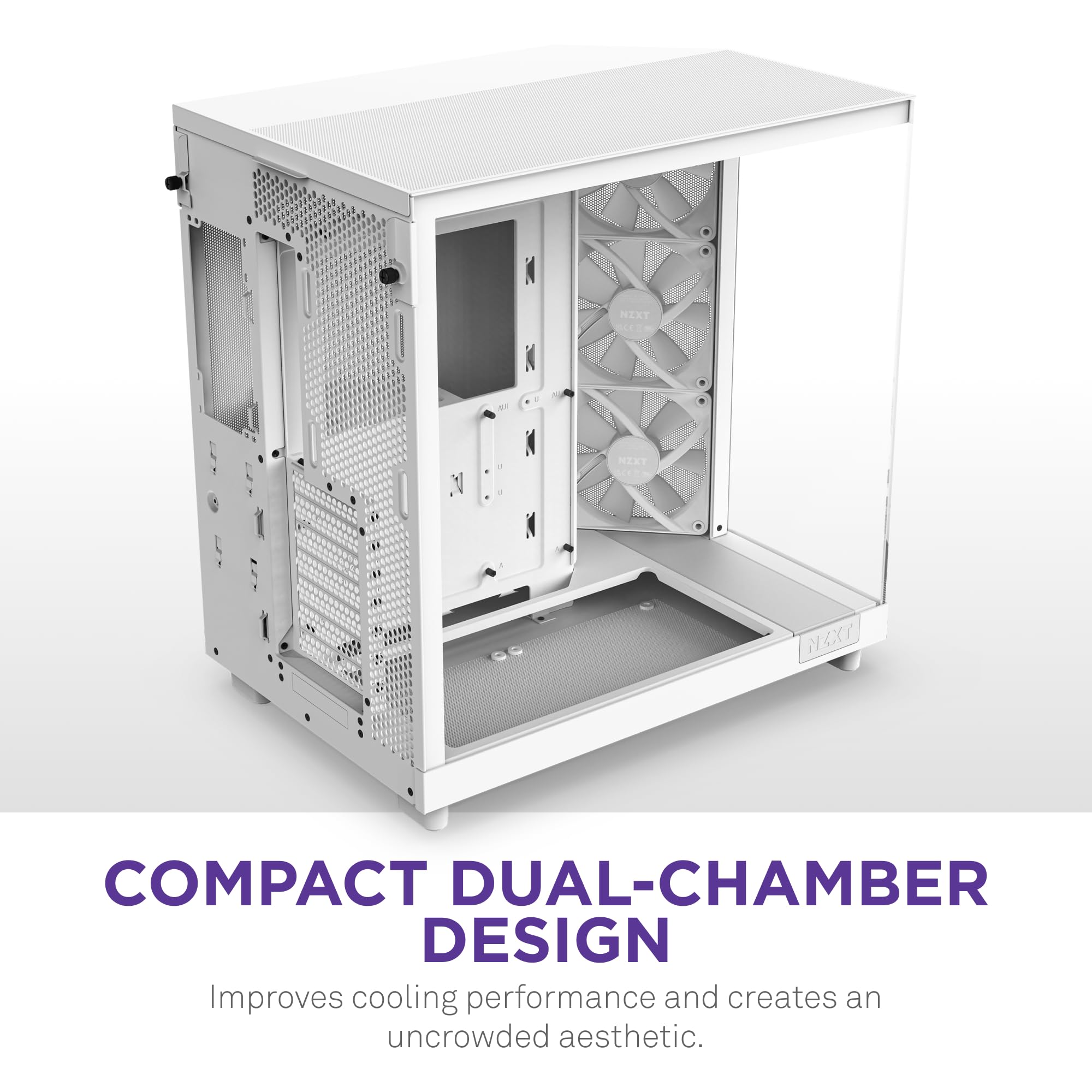 Nzxt H6 Flow Rgb Mid-Tower Airflow Case With 3 Rgb Fans, Panoramic Glass Panels, And Cable Management - White