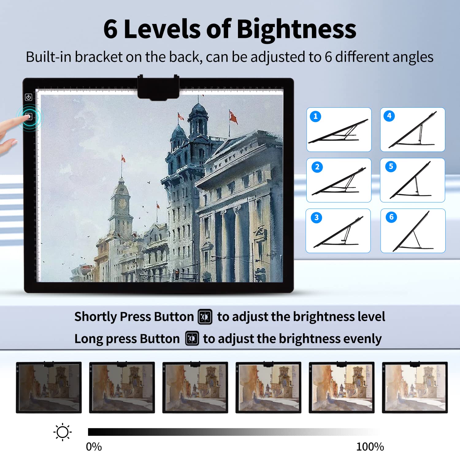 A3 Light Pad, Elice Tracing Light Box 3 Colors Mode Stepless Dimmable And 6 Levels Of Brightness Light Copy Pad, Wireless Rechar