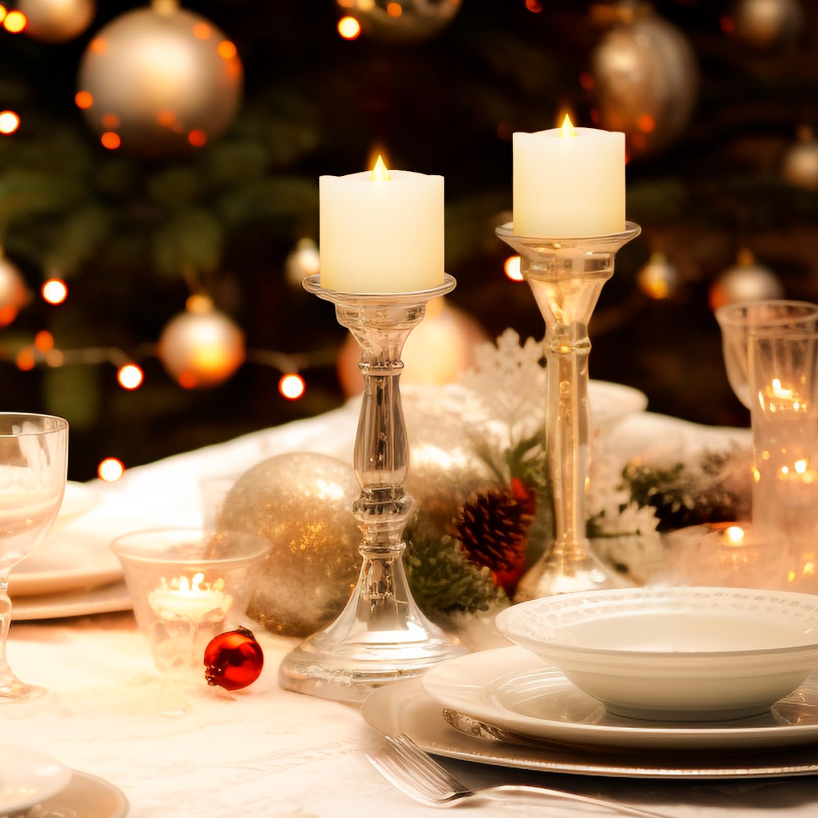 Milysoek 3X3 Flickering Flameless Candles Set Of 2, Led Candles,Battery Candles Flickering, 3 Inch Flameless Candles With Remote