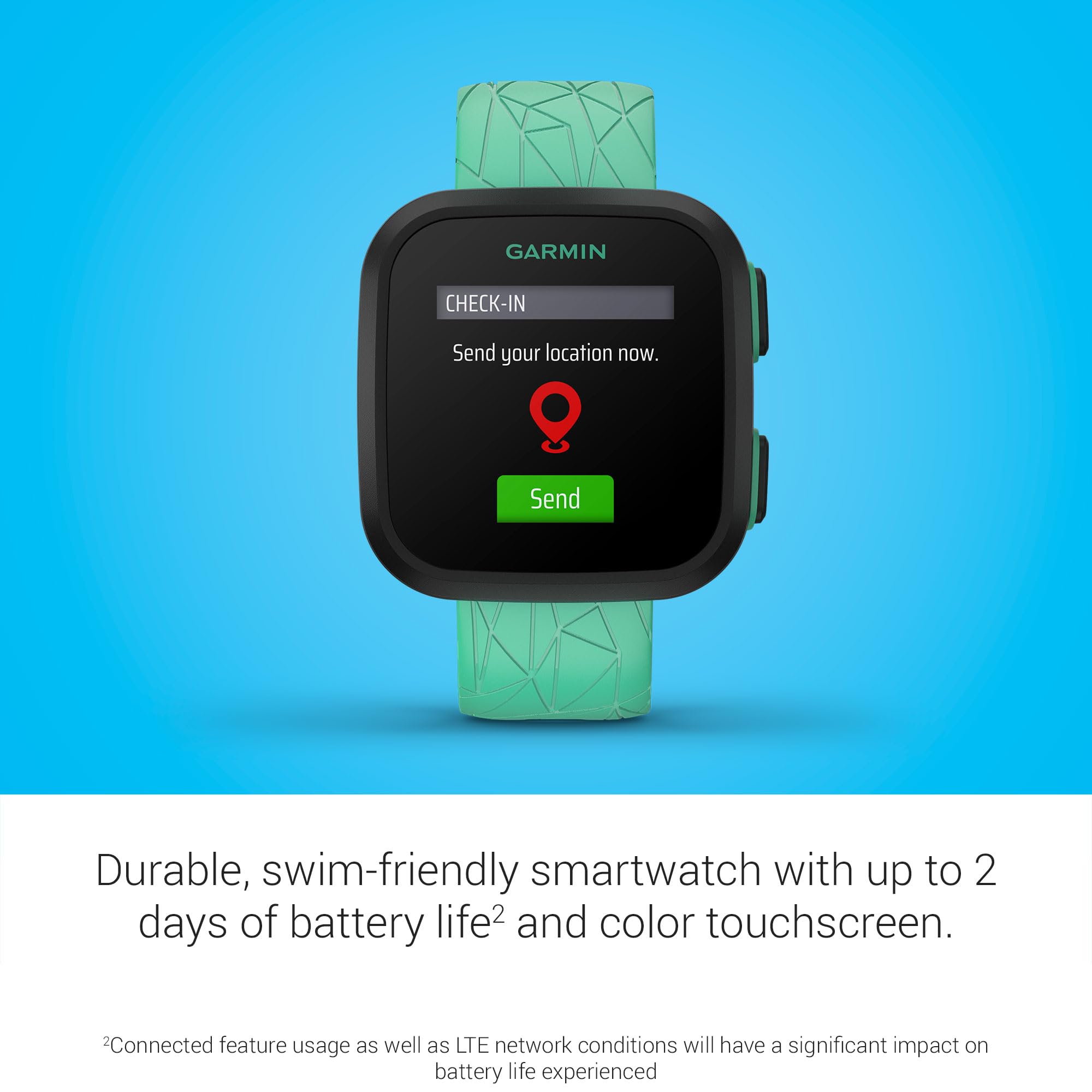 Garmin Bounce, Kids Smartwatch, Two-Way Text And Voice Messaging, Location Tracking, Green Burst
