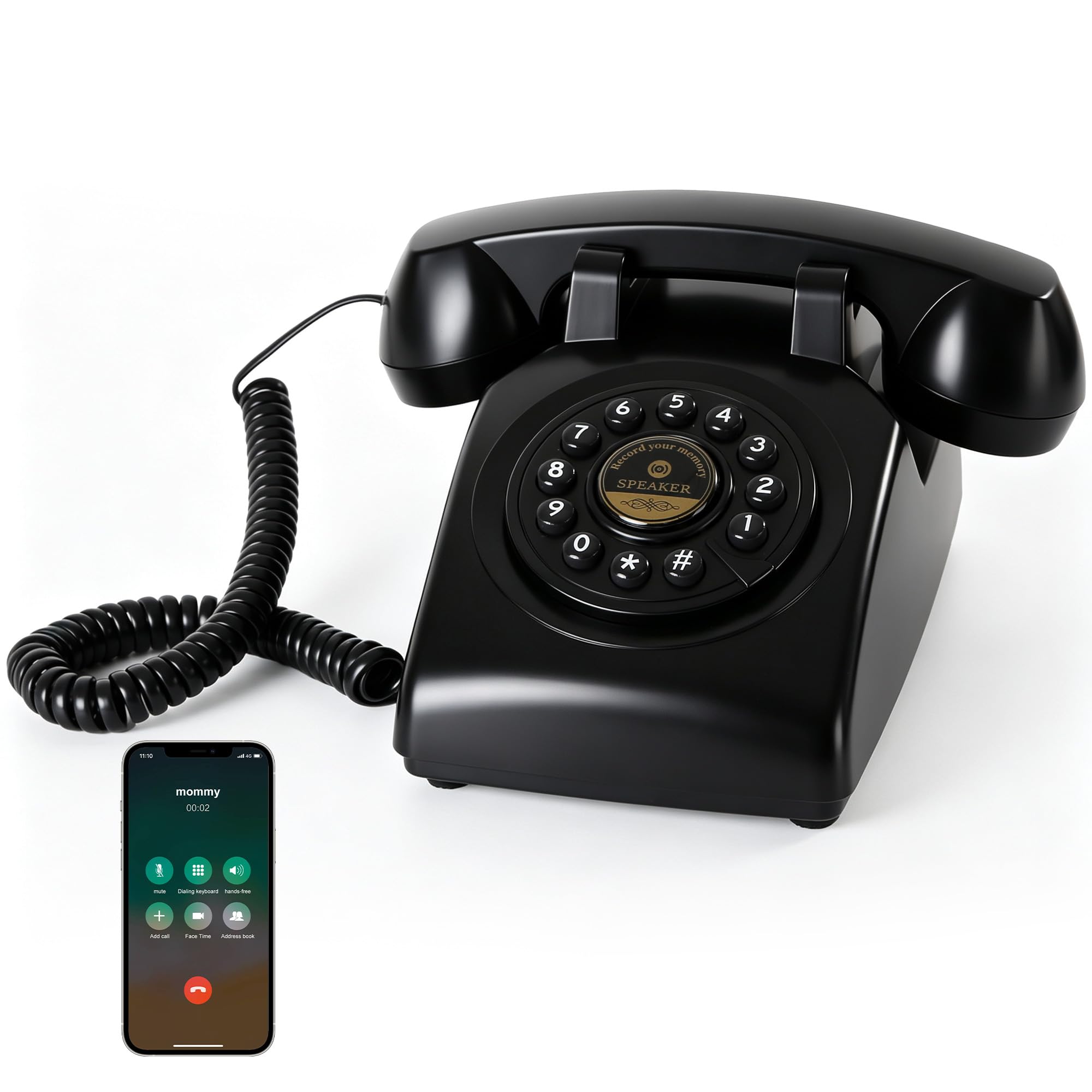 Retro Bluetooth Landline Phone Vintage Style Desk Telephone with Speaker