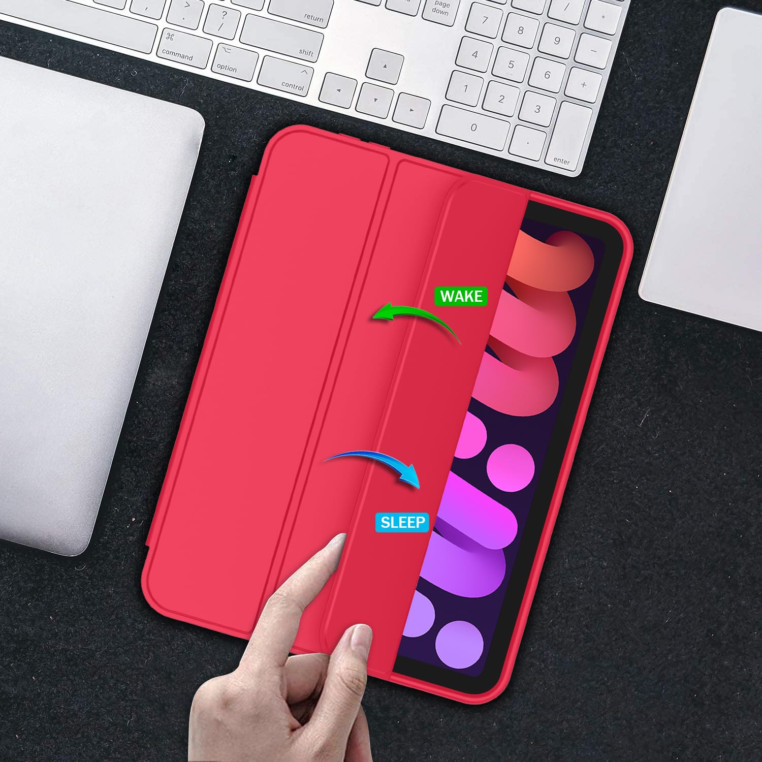 Imieet Ipad Mini 7 Case 2024 (A17 Pro), Ipad Mini 6 Case (8.3 Inch,2021 Model), Ipad Mini 7Th/6Th Generation Case With Pencil Holder, Trifold Stand Smart Case With Soft Tpu Back,Red