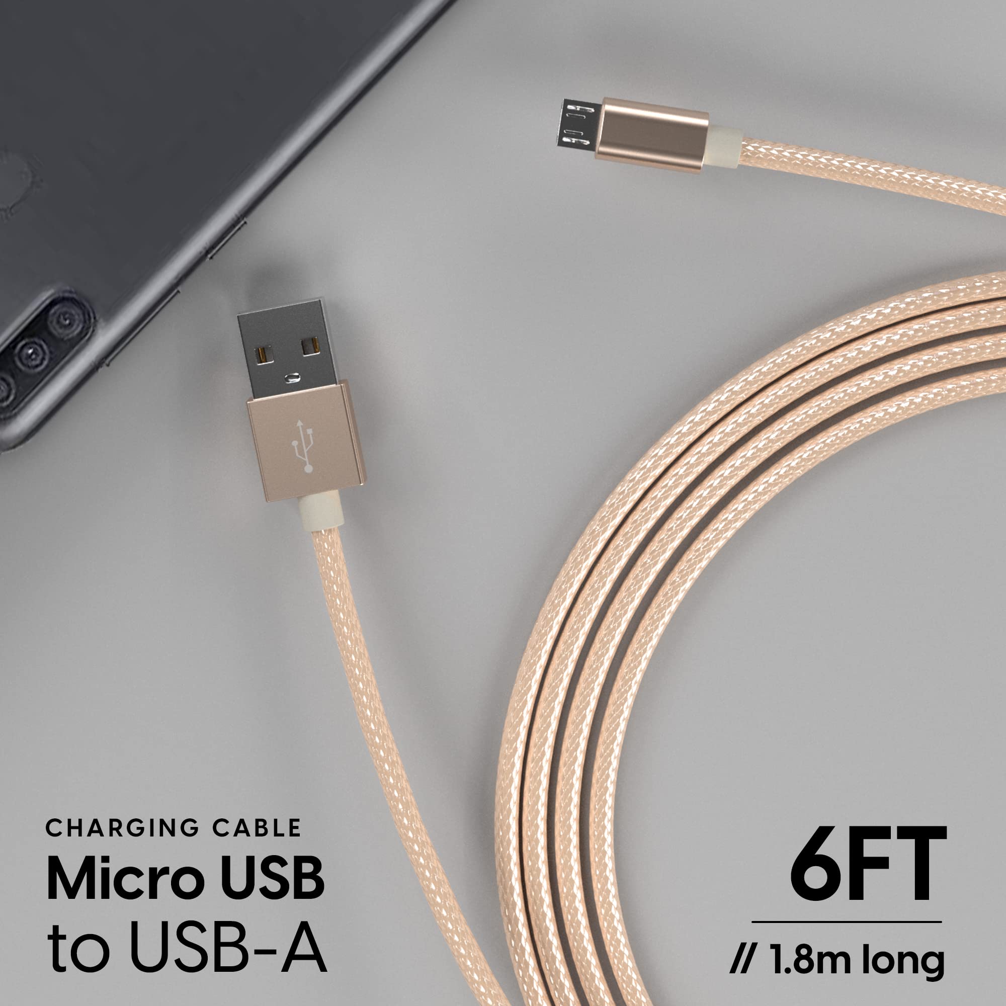 Talk Works Micro Usb Cable 6Ft Long Android Cell Phone Charger Braided Heavy Duty Fast Charging Cord For Samsung Galaxy S6 / S7,