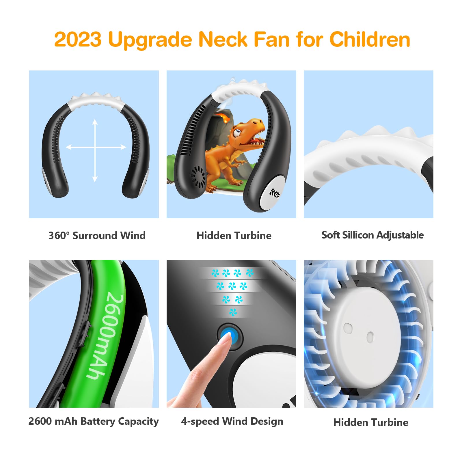 Kids Neck Fan, Portable Bladeless Fan For Kid 4 14Y Girls & Boys, 2600Mah Usb Personal Mini Fan Cooling Fan For Travel/Camping/S