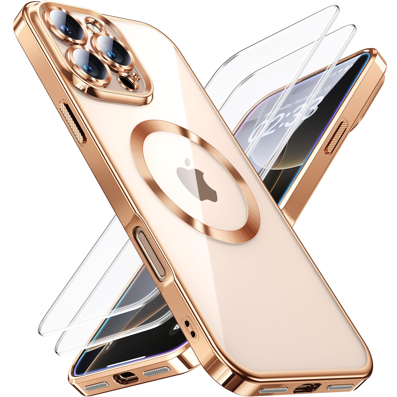 Jueshituo For Iphone 16 Pro Max Case With 2X Screen Protector [Built In Lens Protector] [Stronger N56 Magnets] [Not Yellowing] C