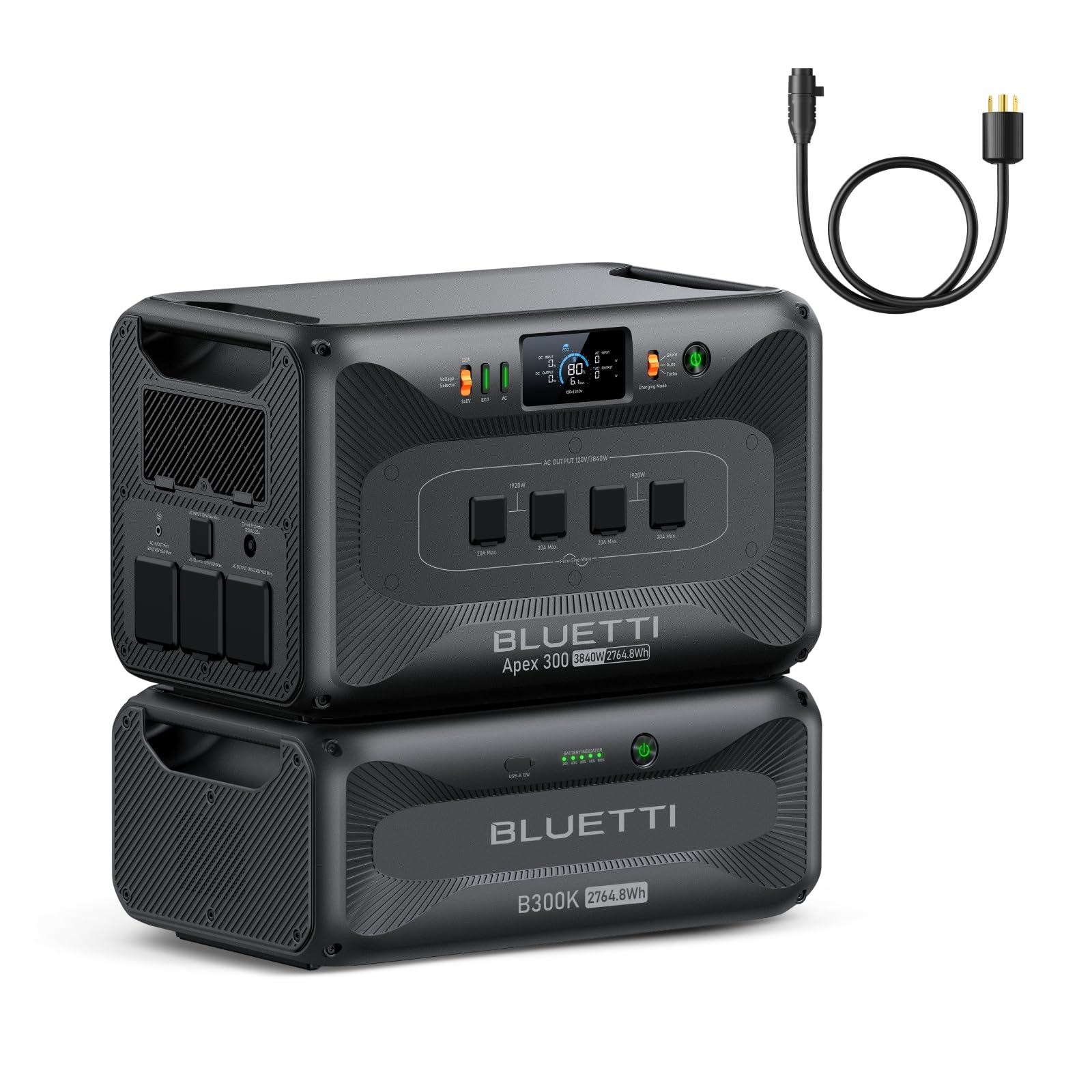 BLUETTI Apex 300 Solar Generator & B300K with TT-30 30A Cable, 5529.6Wh LFP Battery Backup Power Station with 6 3840W AC Outlets