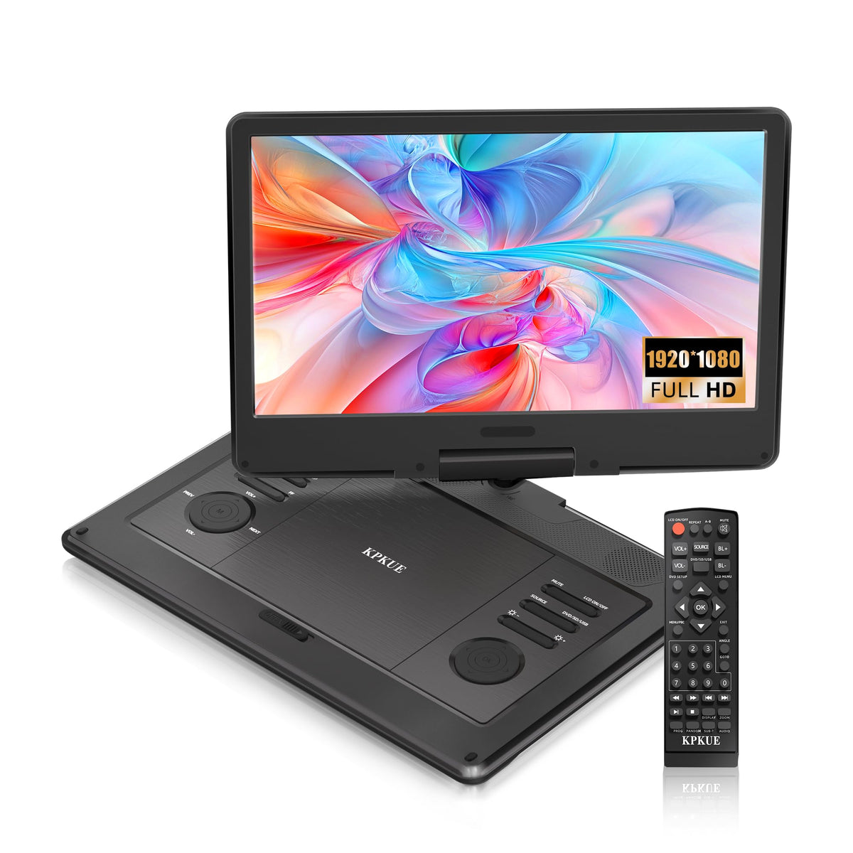 Kpkue 15.6'' Fhd Portable Dvd Player With 13.3'' Swivel Screen, 1920 * 1080P Car Player For Kids, 4 Hours Rechargeable Battery S