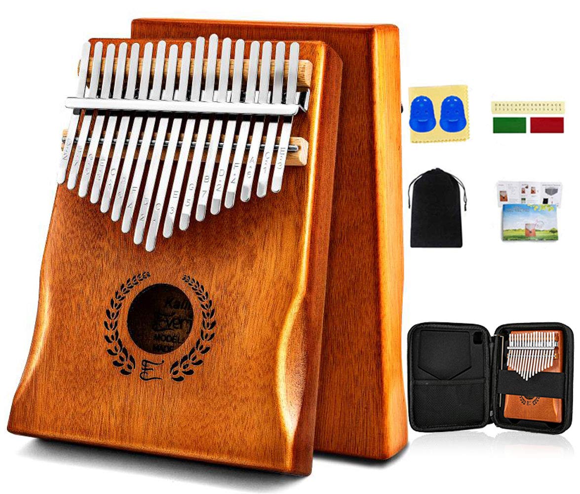 Everjoys Kalimba Thumb Piano 17 Keys, Portable Mbira Finger Piano W/Protective Case, Fast To Learn Songbook, Tuning Hammer, All 