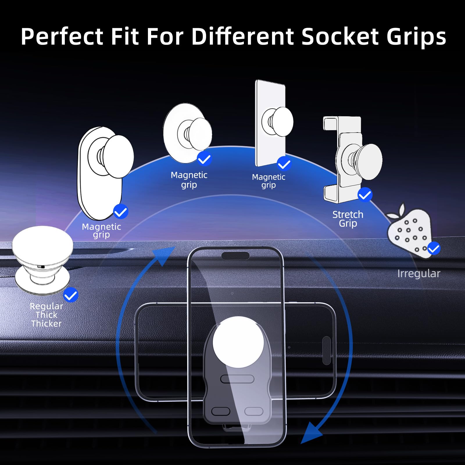 Jcbakc Socket Car Mount For Dashboard Air Vent Windshield,Car Phone Holder For Socket Grip With 2 Mounts,3 In 1 Stable Air Vent