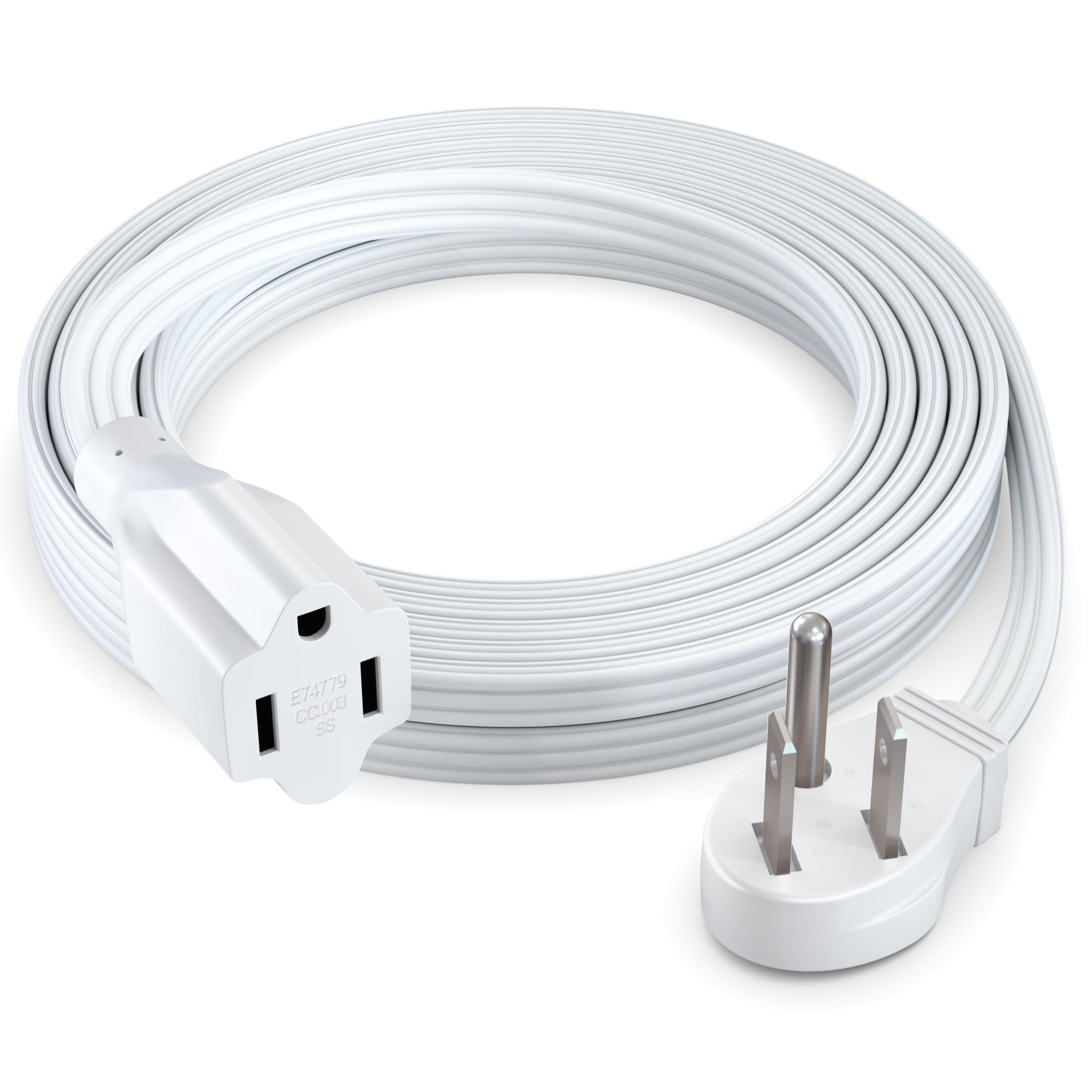 Maximm Extension Cord (10 Feet) 1 Outlet Flat Wire, 3 Prong 45 Angled Flat Plug, 16 Awg Power Cord   Ul Certified (White)