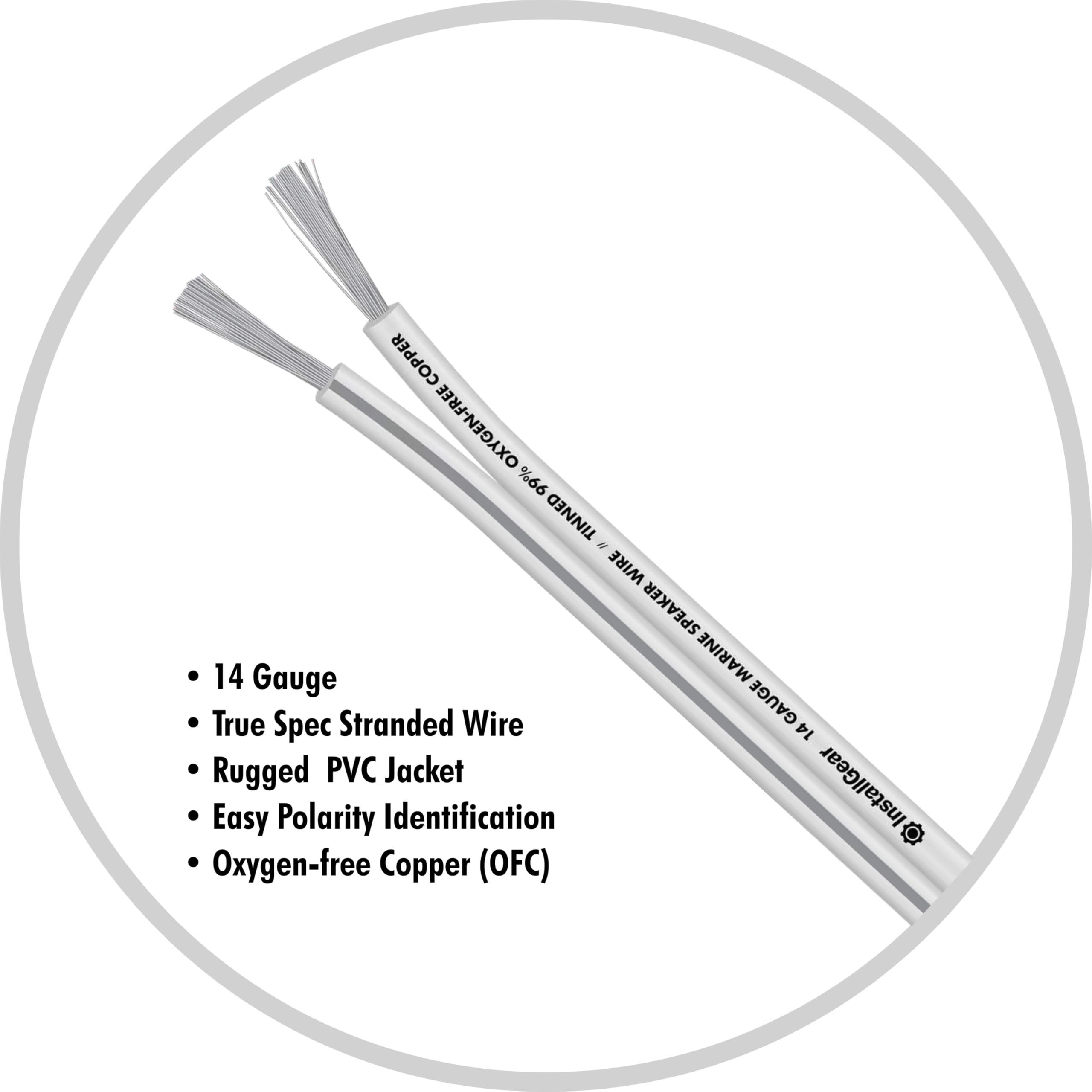 Installgear 14 Gauge Tinned Ofc Heavy Duty Boat Marine Speaker Wire, 50 Feet | White Speaker Cable | Ofc Speaker Wire 14 Gauge |