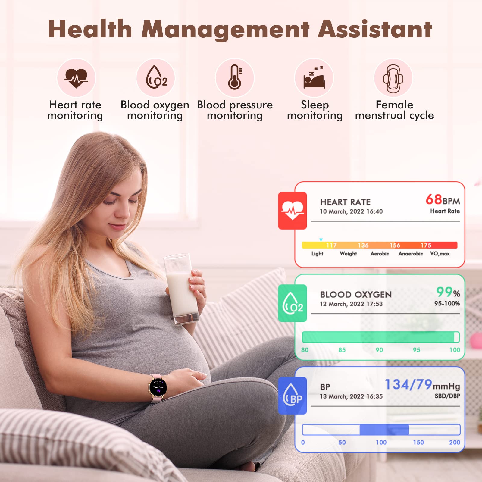 Smart Watch For Women(Call Receive/Dial),Fitness Trackers Waterproof Smart Watches For Android Phones Smartwatch With Blood Pres