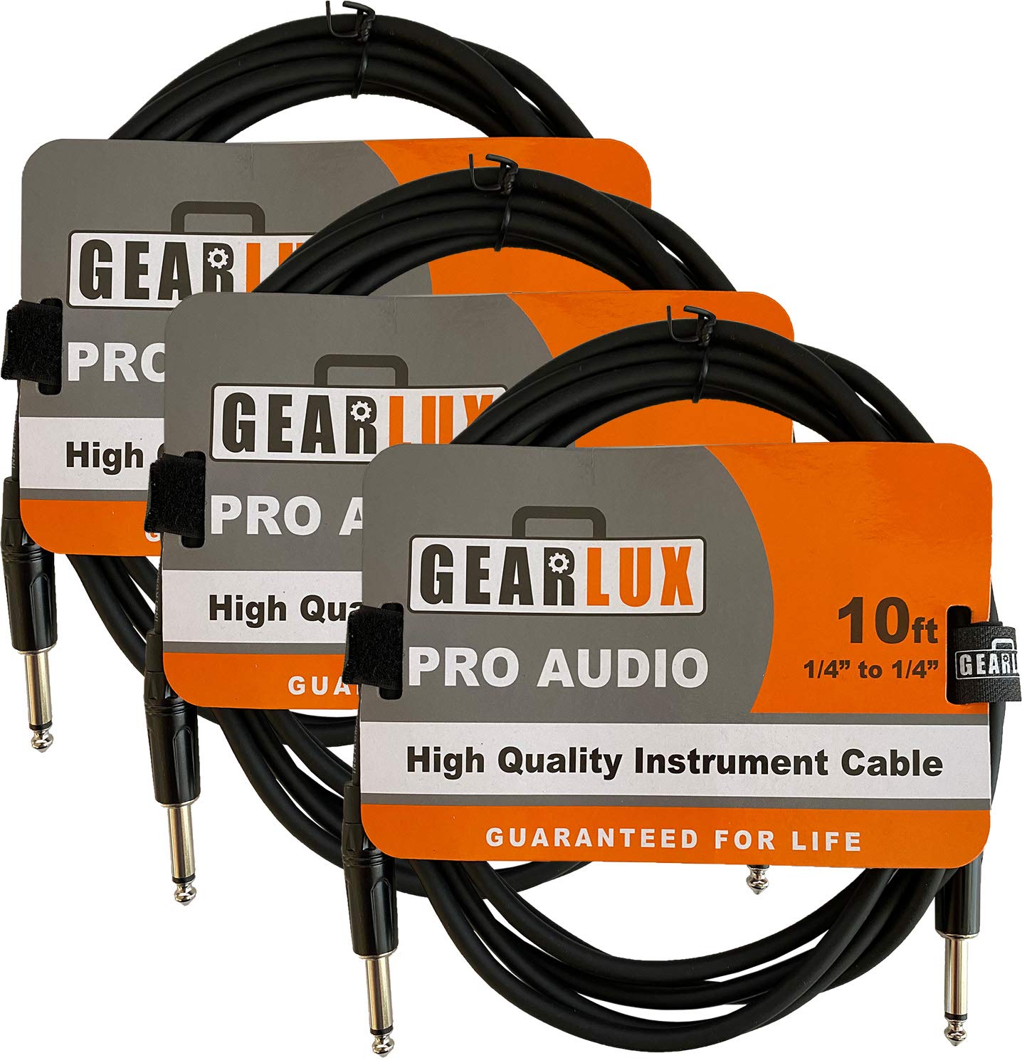 Gearlux Instrument/Guitar Cable, Black, 10 Foot   3 Pack
