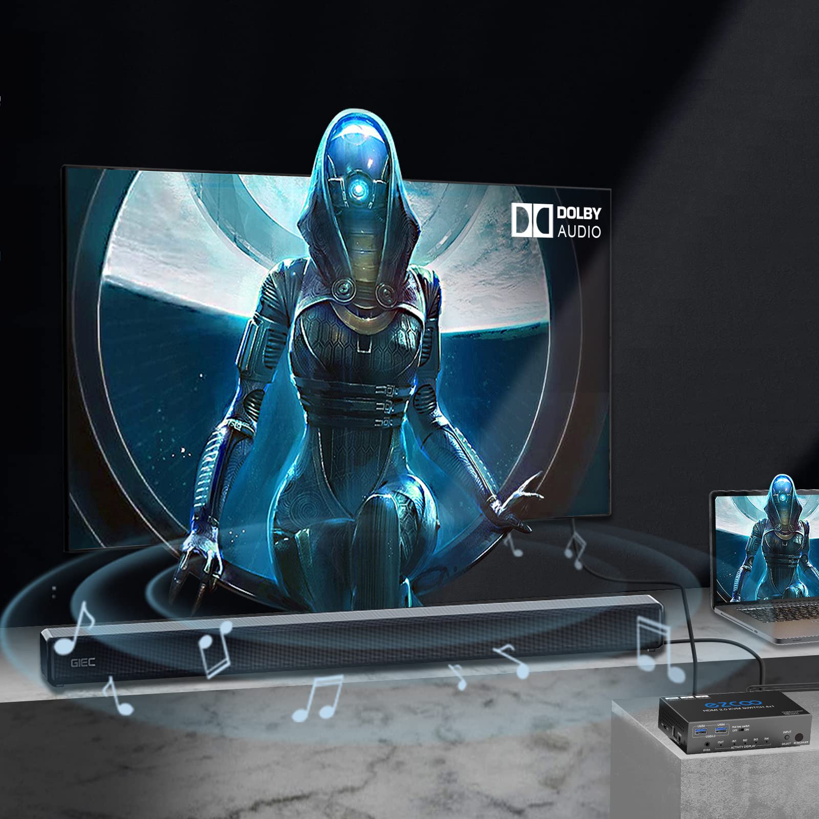 Usb 3.0 Kvm Switch Hdmi 4 Computer 1 Monitor 4K 60Hz Spdif L/R Hotkey   Share One Set Of Keyboard Mouse Printer,1080P 120Hz 144H