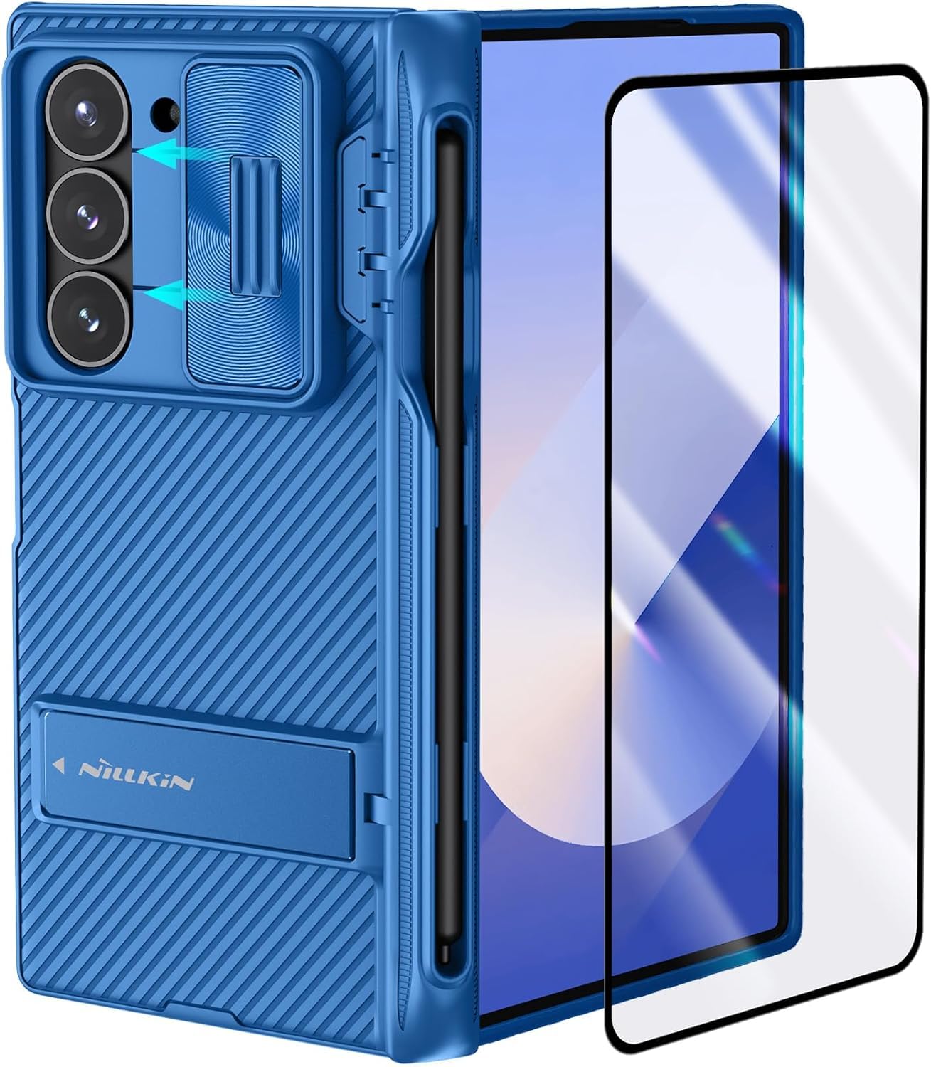 Nillkin for Galaxy Z Fold 6 Case with S Pen Holder, Built-in Screen Protecter & Slide Lens Cover & Metal Kickstand & Hinge Prote