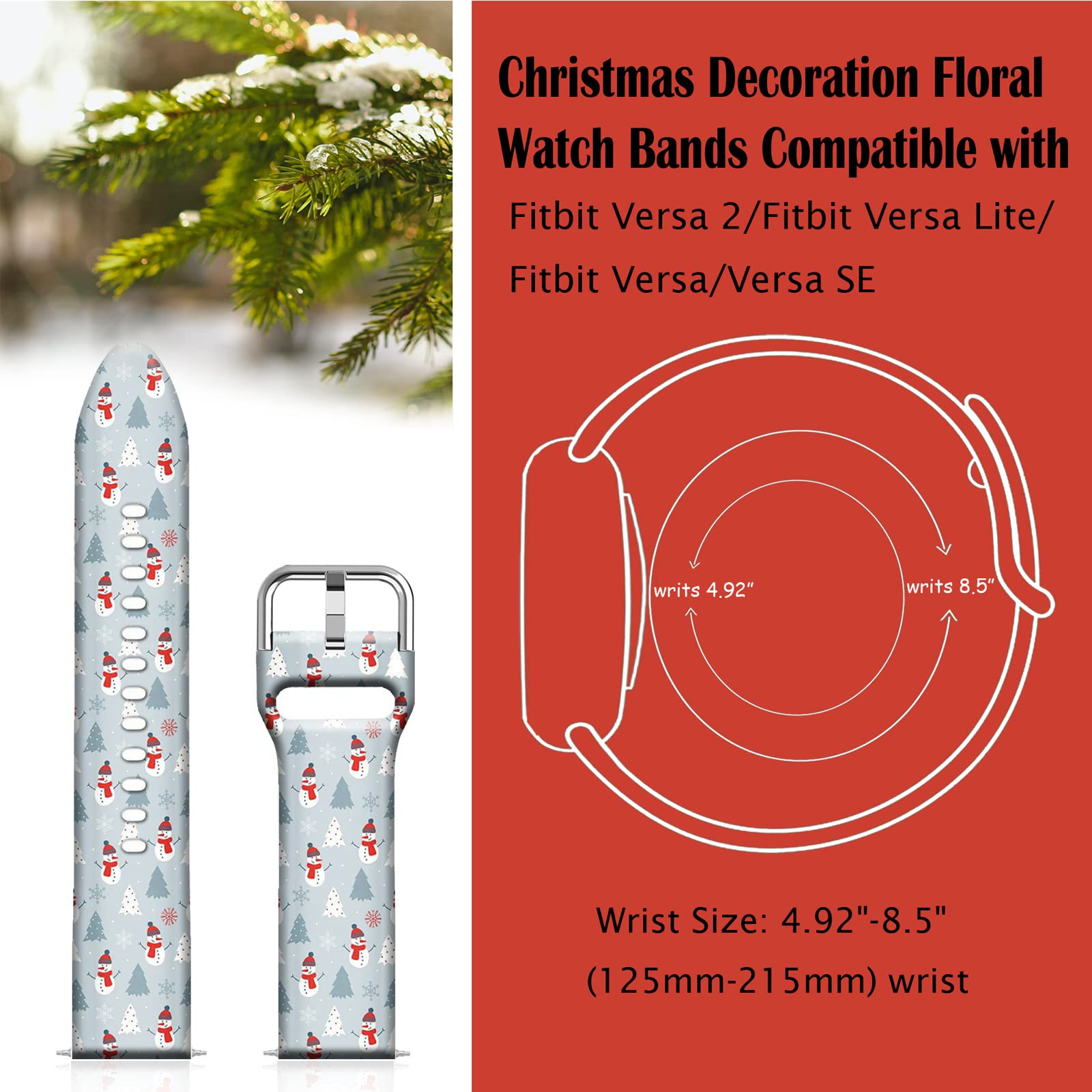Ftfcase Christmas Silicone Sport Bands Compatible With Fitbit Versa/Versa 2/Se For Women Men, Cute Snowman Printed Soft Silicone