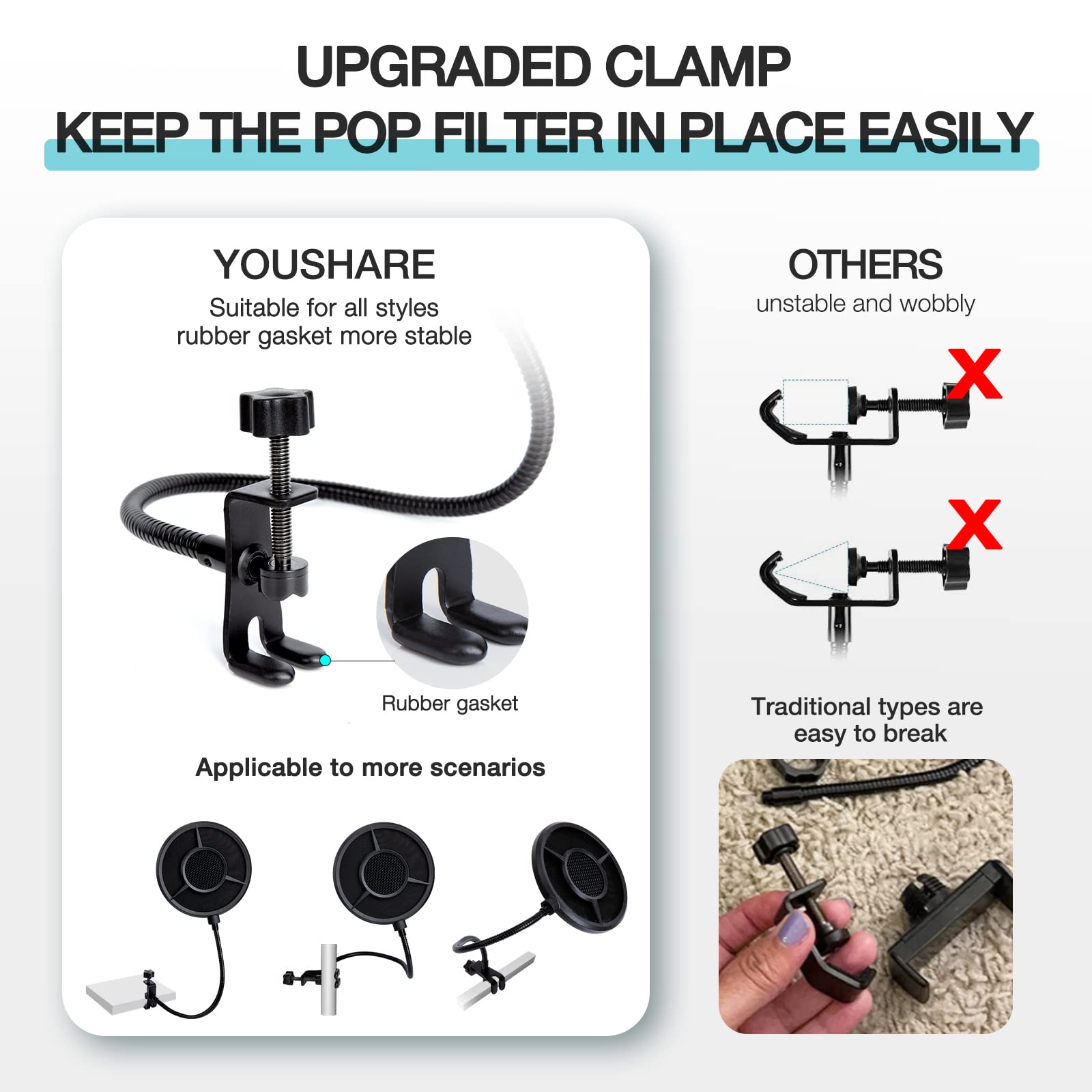 Blue Yeti Pop Filter Foam Windscreen   5.5 Inch Diam 6 Layers Pop Filter for Mic Cover Yeti Pop Screen Compatible with Blue Yeti Microphone Professional Metal Pop Filter by YOUSHARES