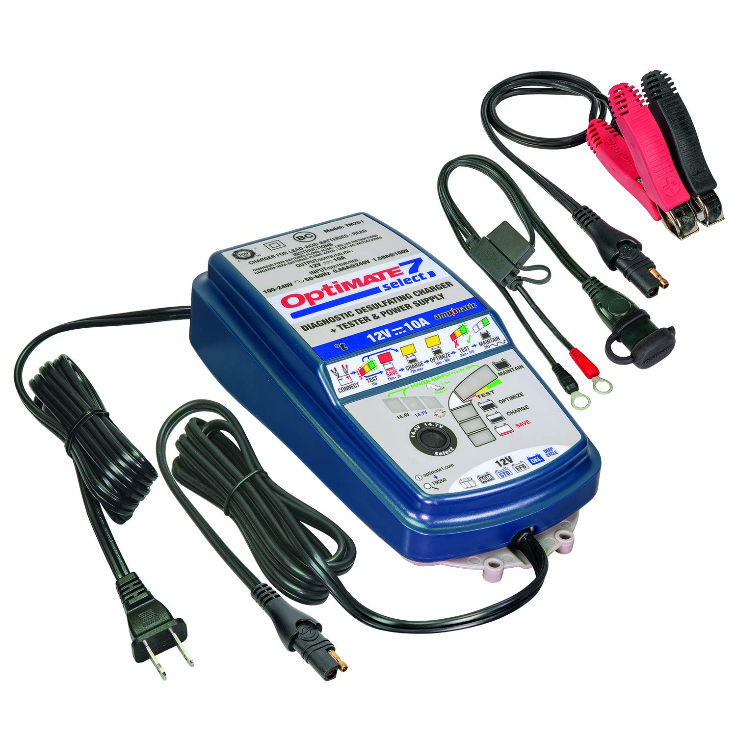 Optimate 7 Select, Tm 251, 9 Step 12V 10A Sealed Battery Saving Charger & Maintainer