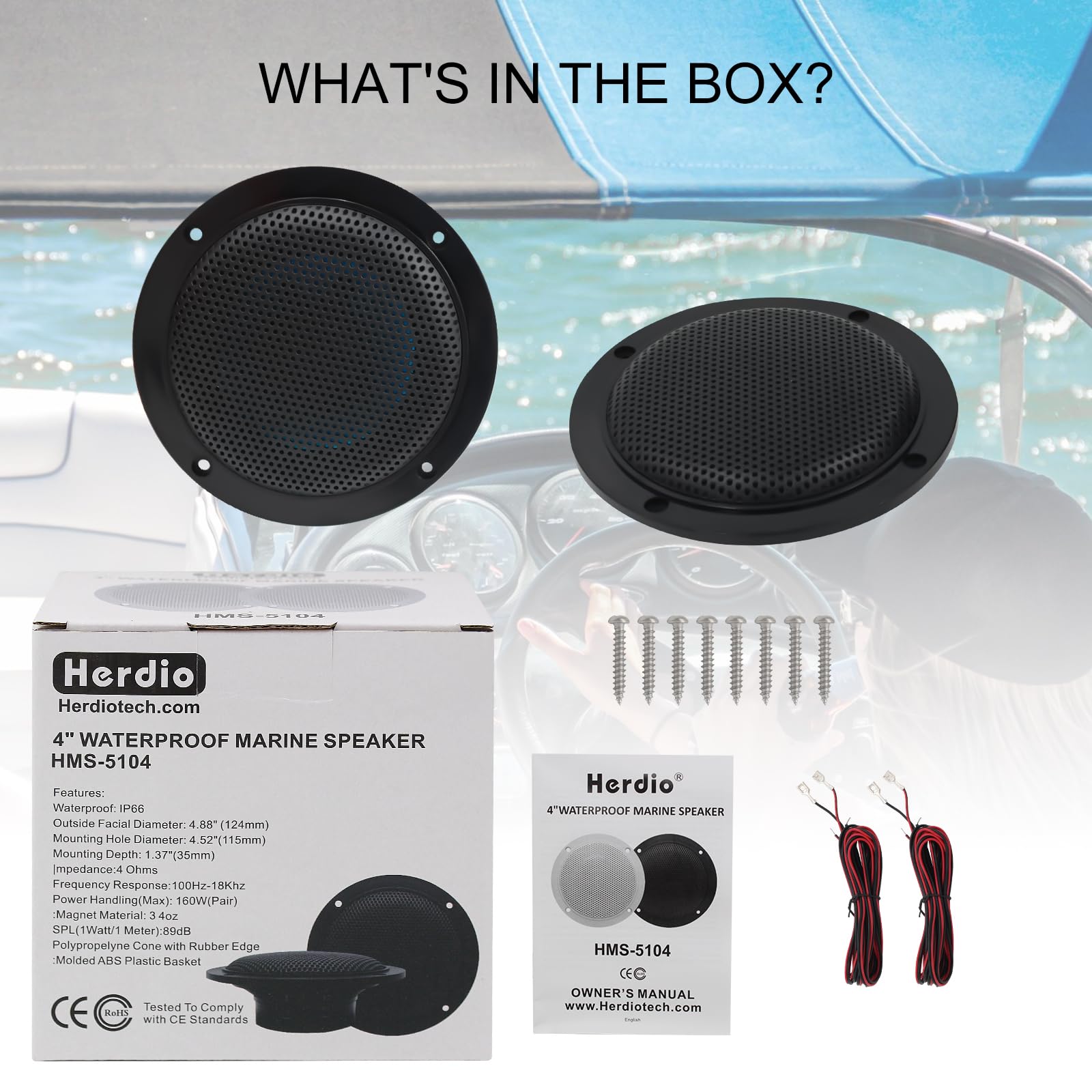 Herdio 4 Inches Waterproof Marine Ceiling Flush Wall Mount Speakers With 160 Watts Power, Handling For Kitchen Bathroom Boat Car