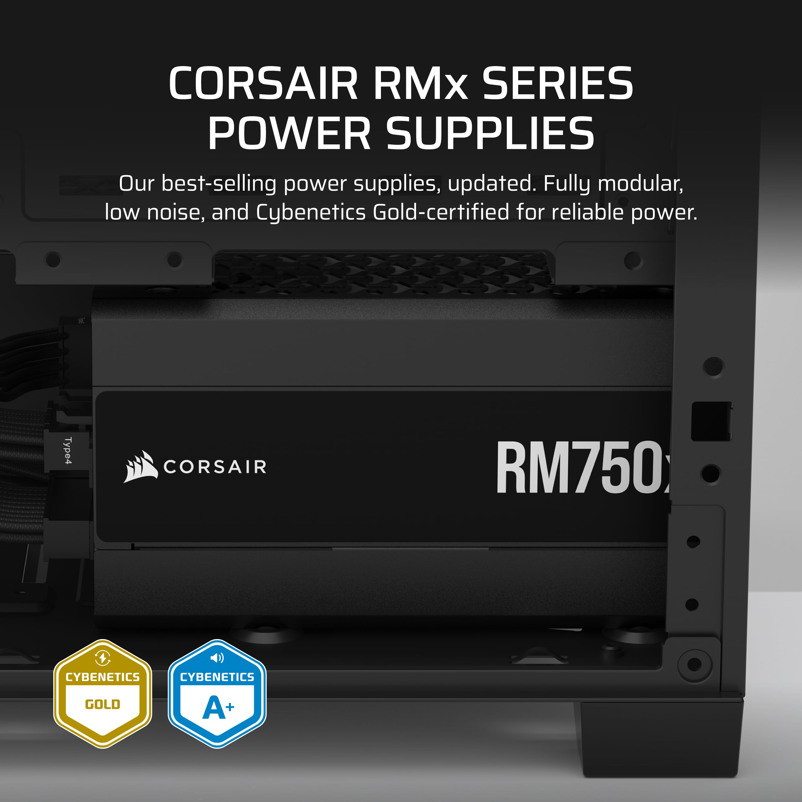 Corsair Rm750X Fully Modular Low-Noise Atx Power Supply - Atx 3.1 Compliant - Pcie 5.1 Support - Cybenetics Gold Efficiency - Na