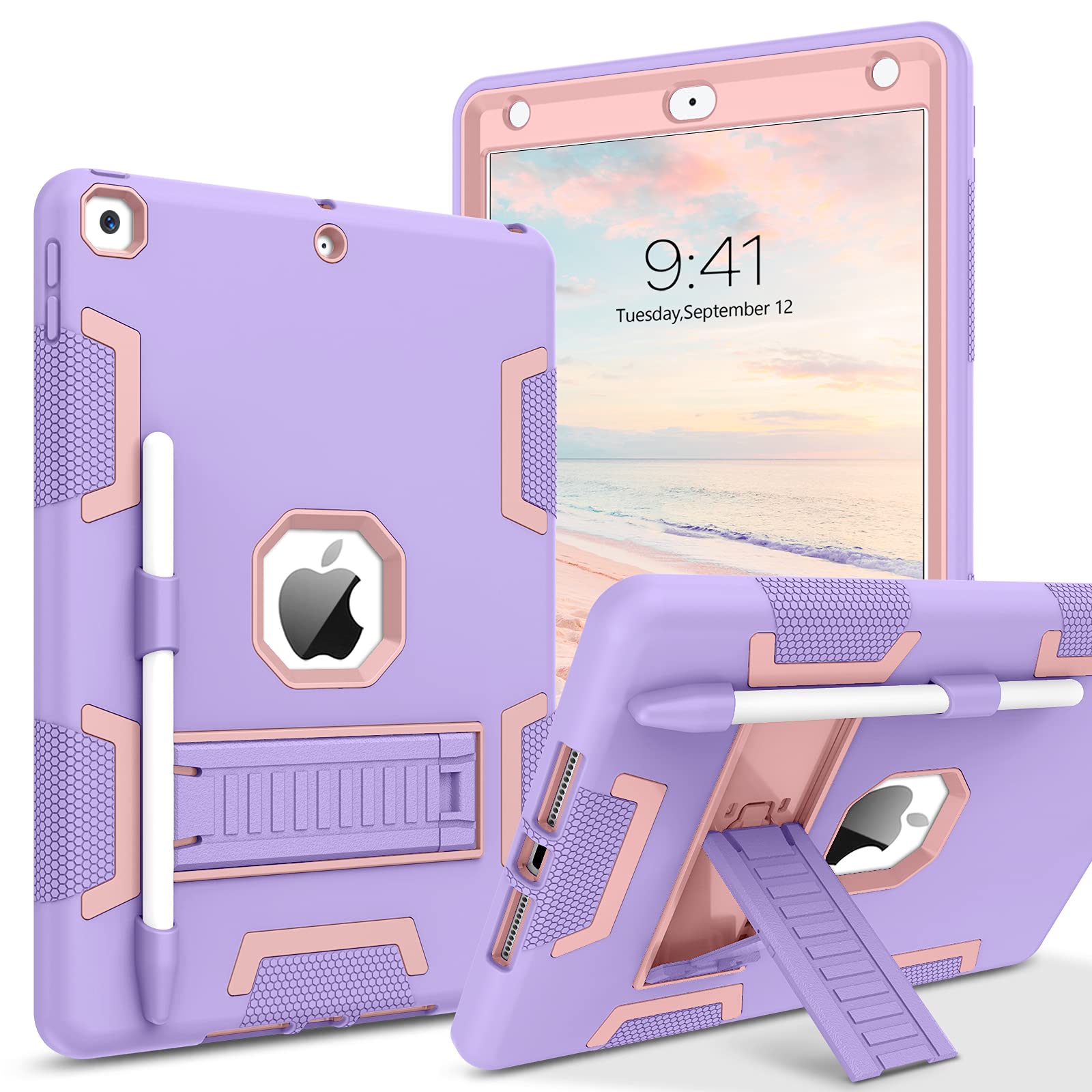Veningo Case For Ipad 7Th/8Th/9Th Generation, Ipad 10.2 2021/2020/2019, 3 In 1 Heavy Duty Rugged Shockproof Protective Tablet Co