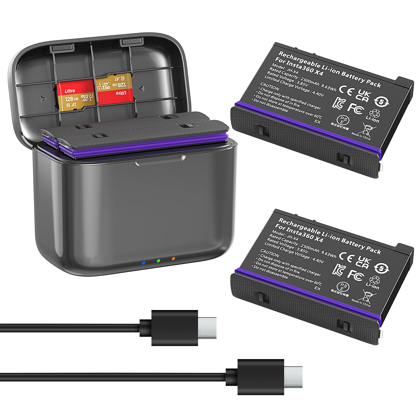 Rszfnjxry Fast Charge Hub With Batteries(2 Packs) Campatible With Insta360 X4,Quick Portable 2 Channel Battery Charge Storage St