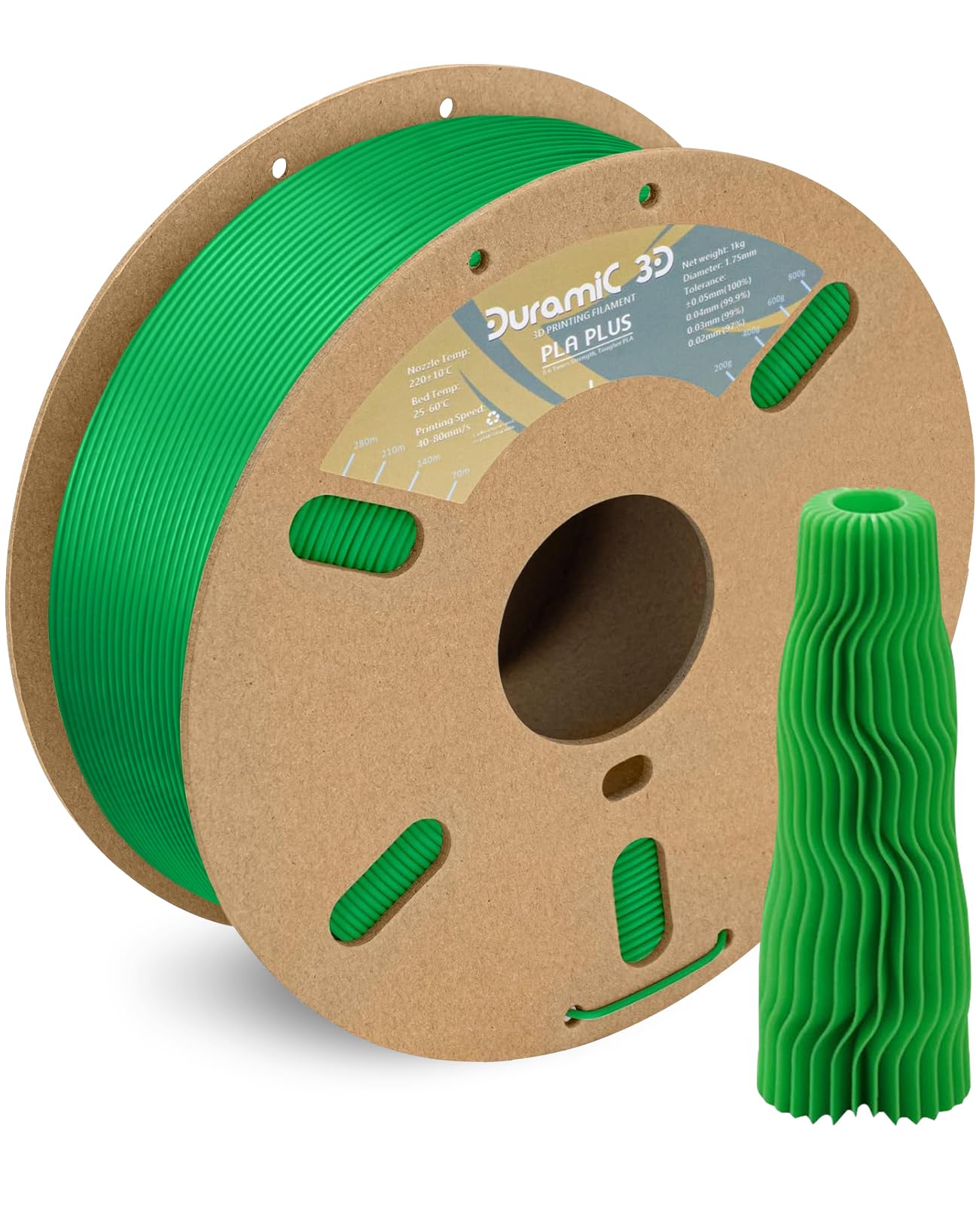 DURAMIC 3D PLA+ Filament 1.75mm 1Kg Green, PLA Plus Filament 1Kg Spool(2.2lbs) Tougher and Stronger, Dimensional Accuracy Probab