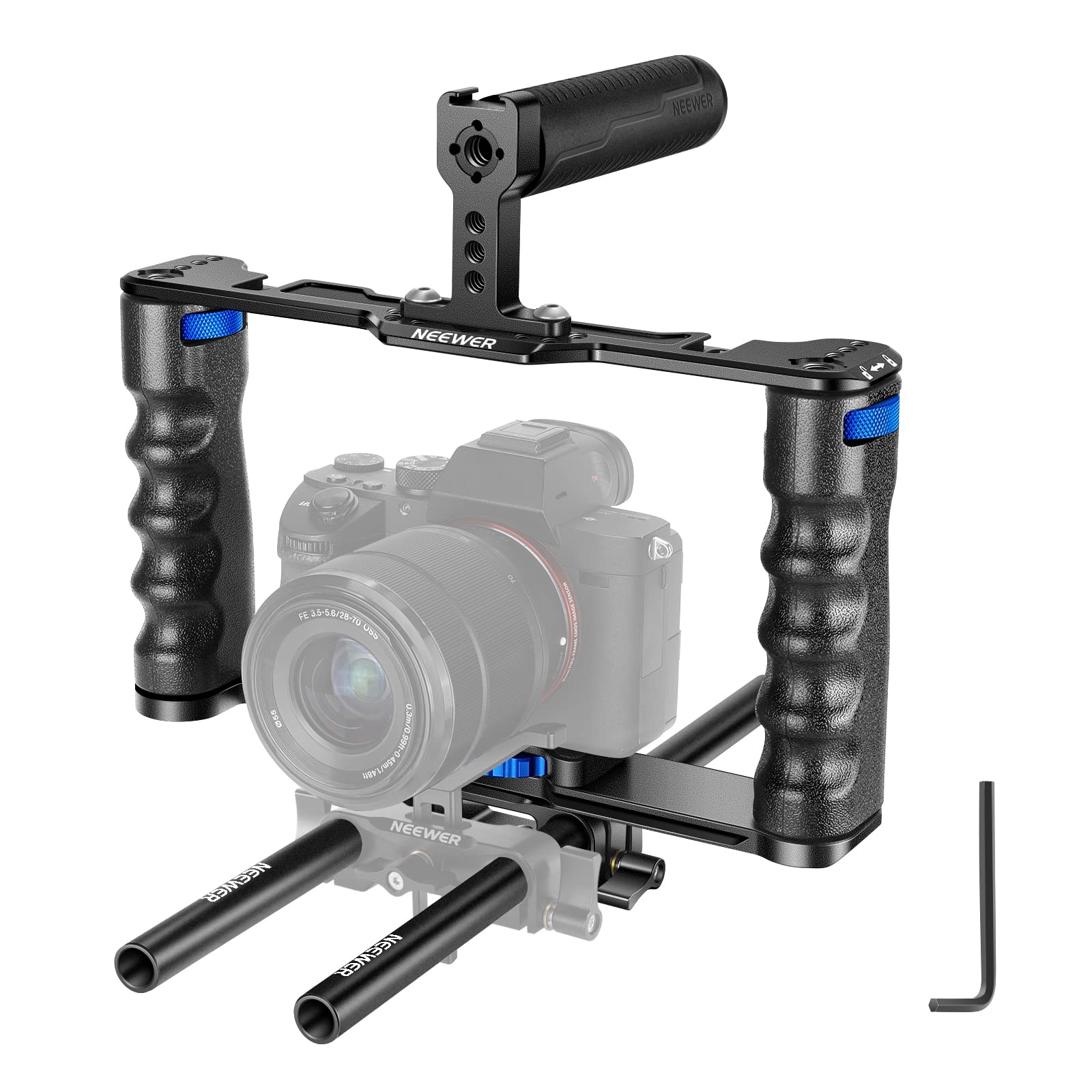 Neewer Aluminum Alloy Camera Cage, Filmmaking Rig With Top Handle, Dual Grips & Arca Type Base, Compatible With Sony A7S Iii A7I