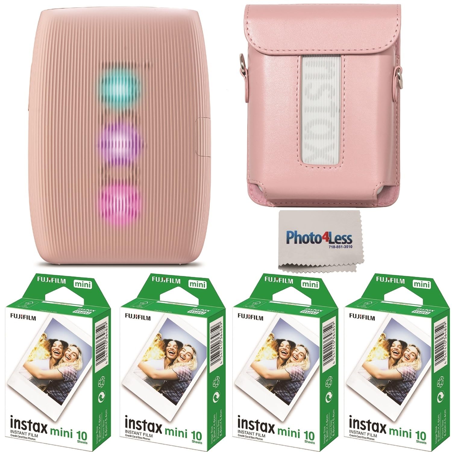 Fujifilm Instax Mini Link 3 Printer Bundle Instax Mini Film (40 Sheets), Instax Mini Link 3 Protective Case (Rose Pink)