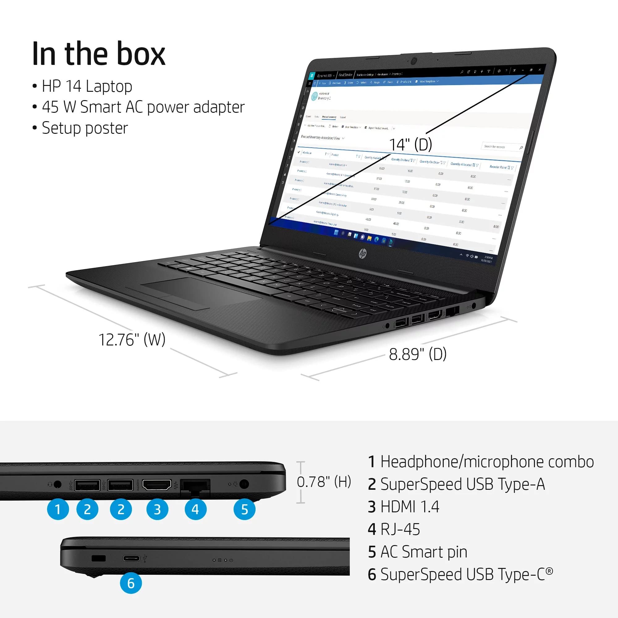 Hp Newest Stream 14'' Hd Laptop, Intel Celeron Quad Core Processor, 16Gb Ddr4 Ram, 64Gb Emmc, 1 Year Office 365, Wifi, Bluetooth