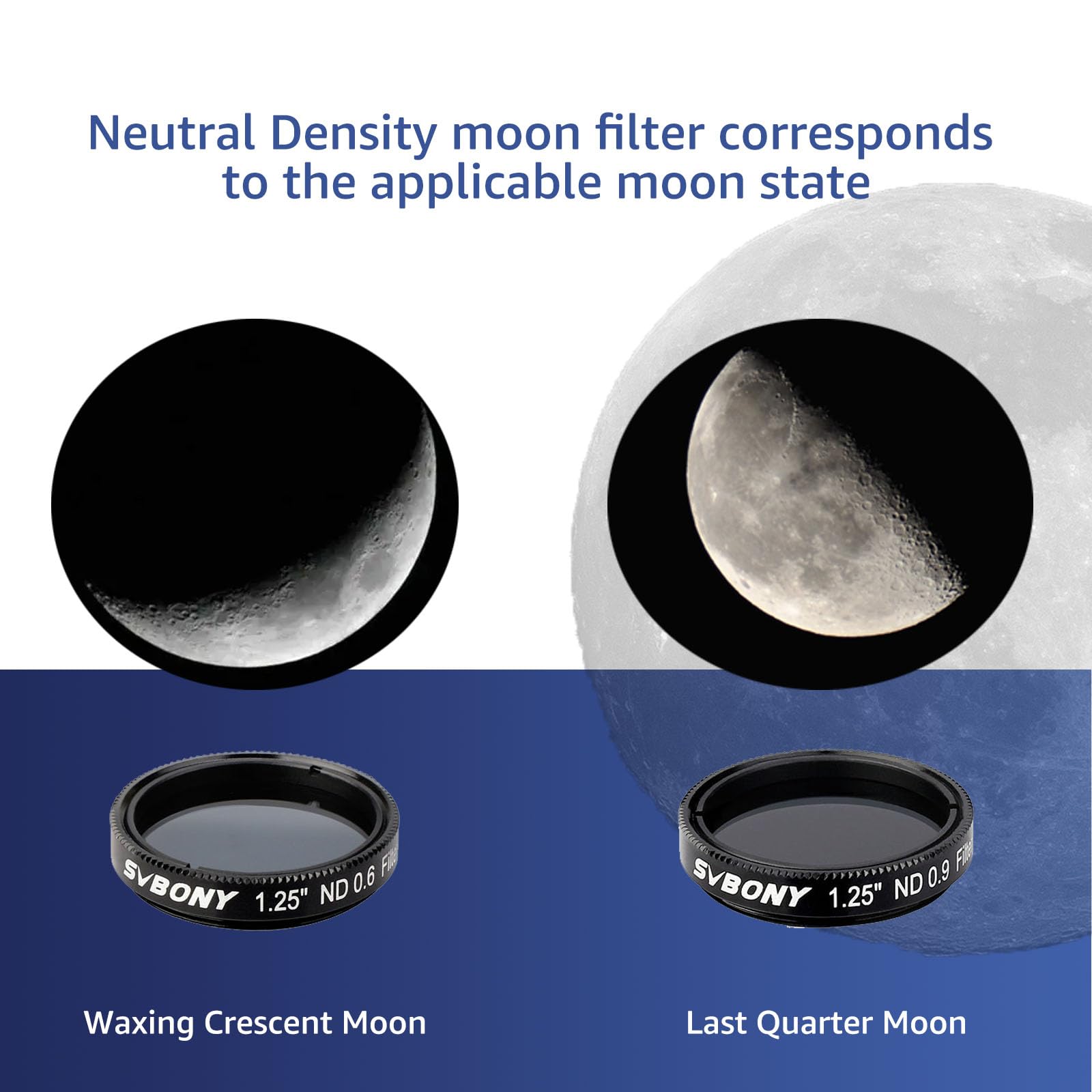 SVBONY SV139 Telescope Moon Filter Kit ND4 ND8 ND16 ND1000 1.25 inch Optical Glass Aluminum