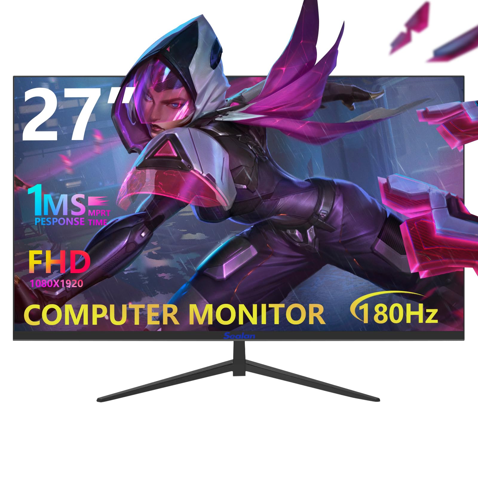 Sealan 27 inch Gaming Monitor 180hz FHD 1080P PC Monitors 1ms GTG Vertical with Freesync Eye-Care Technology HDMI, DisplayPort ,