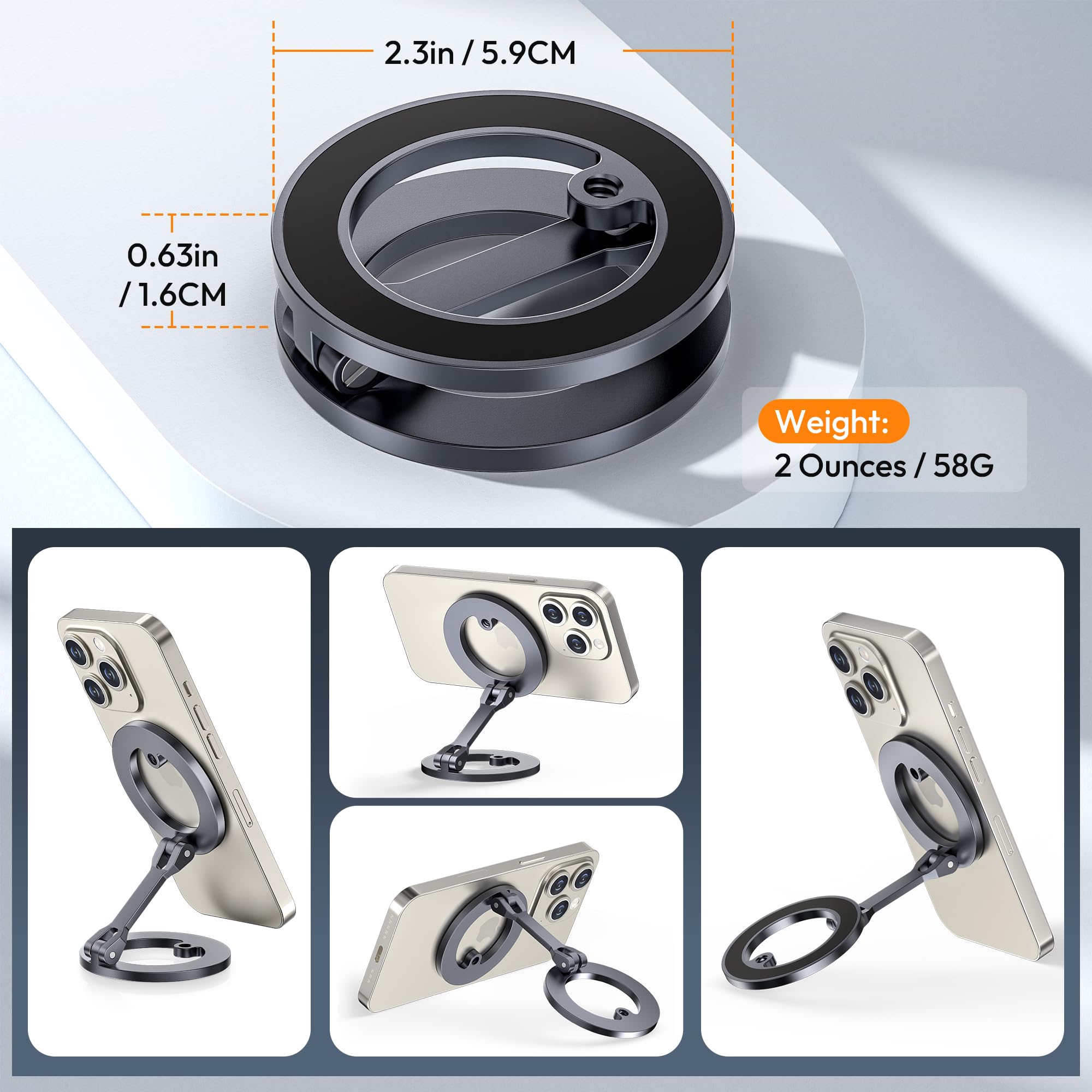 Itramax Magnetic Ring Phone Holder For Iphone 16,Double Ring Adjustable Cell Phone Stand,Magnetic Phone Holder 360 Rotation Port