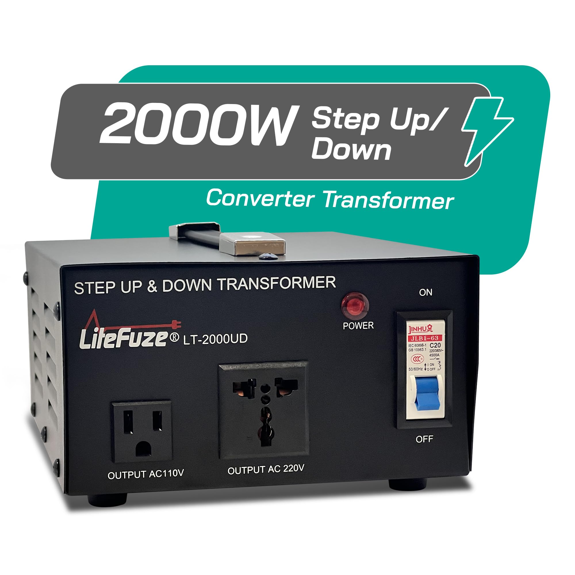Litefuze 2000 Watt Voltage Converter Transformer Step Up/Down   110V To 220V / 220V To 110V Power Converter   Fully Usa Grounded