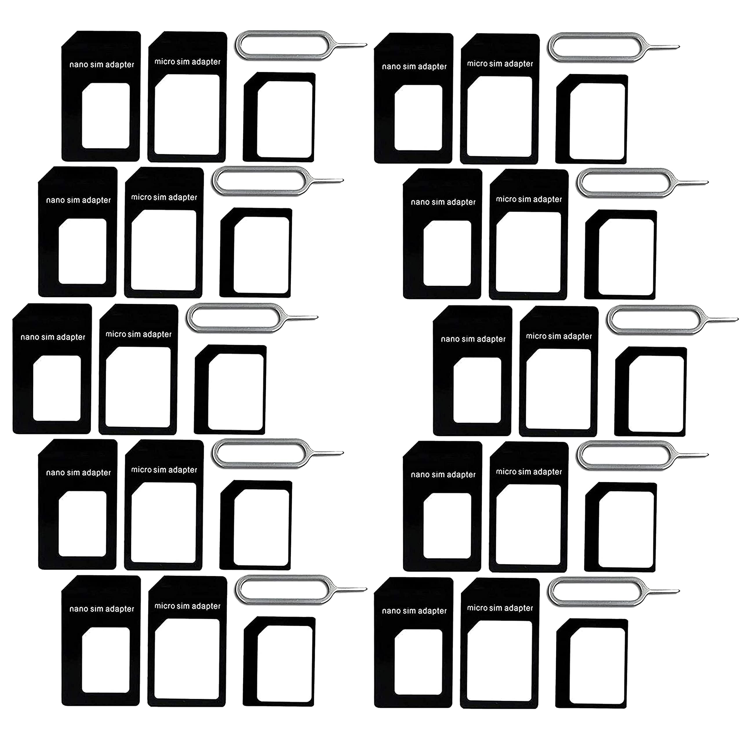 (10 Pack) New Nano Sim Adapter And Micro Sim Adapter And Nano To Micro Adapter With Sim Eject Pin Needle   Black (10 Pack)