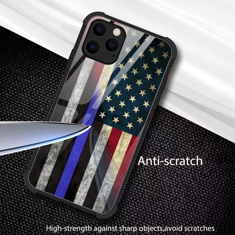 ZHEGAILIAN iPhone 12 12 Pro Phone Case Thin Blue Line American Flag TPU Bumper
