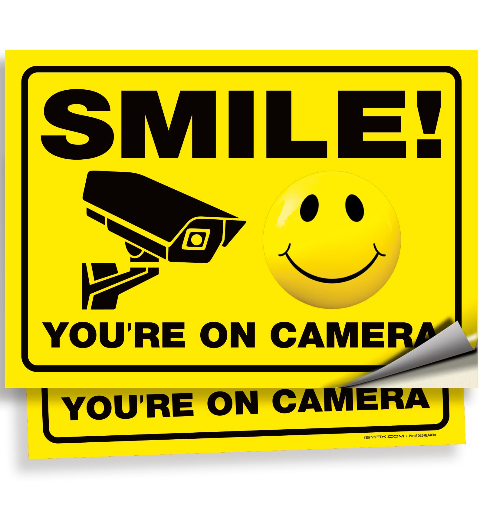 Isyfix Smile You'Re On Camera Stickers For Business   2 Pack 14X10 Inch   Self Adhesive Vinyl, Laminated For Uv Protection, Weat