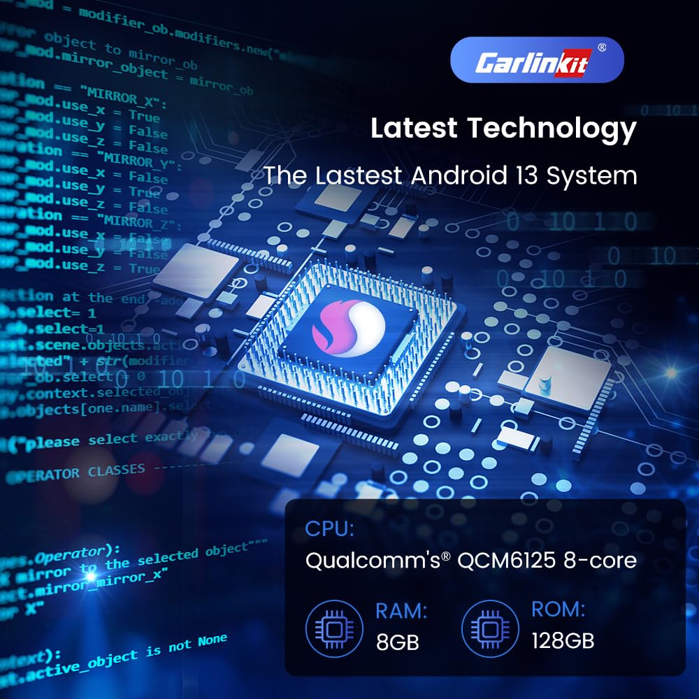 Carlinkit 8+128G   Wireless Carplay&Android Auto Adapter,Carplay Ai Box For Car Wired Carplay,8 Core,Bulit In Gps,Ultra Thin,Android 13.0 System,Dual Bluetooth,Sim&Tf Card Etc