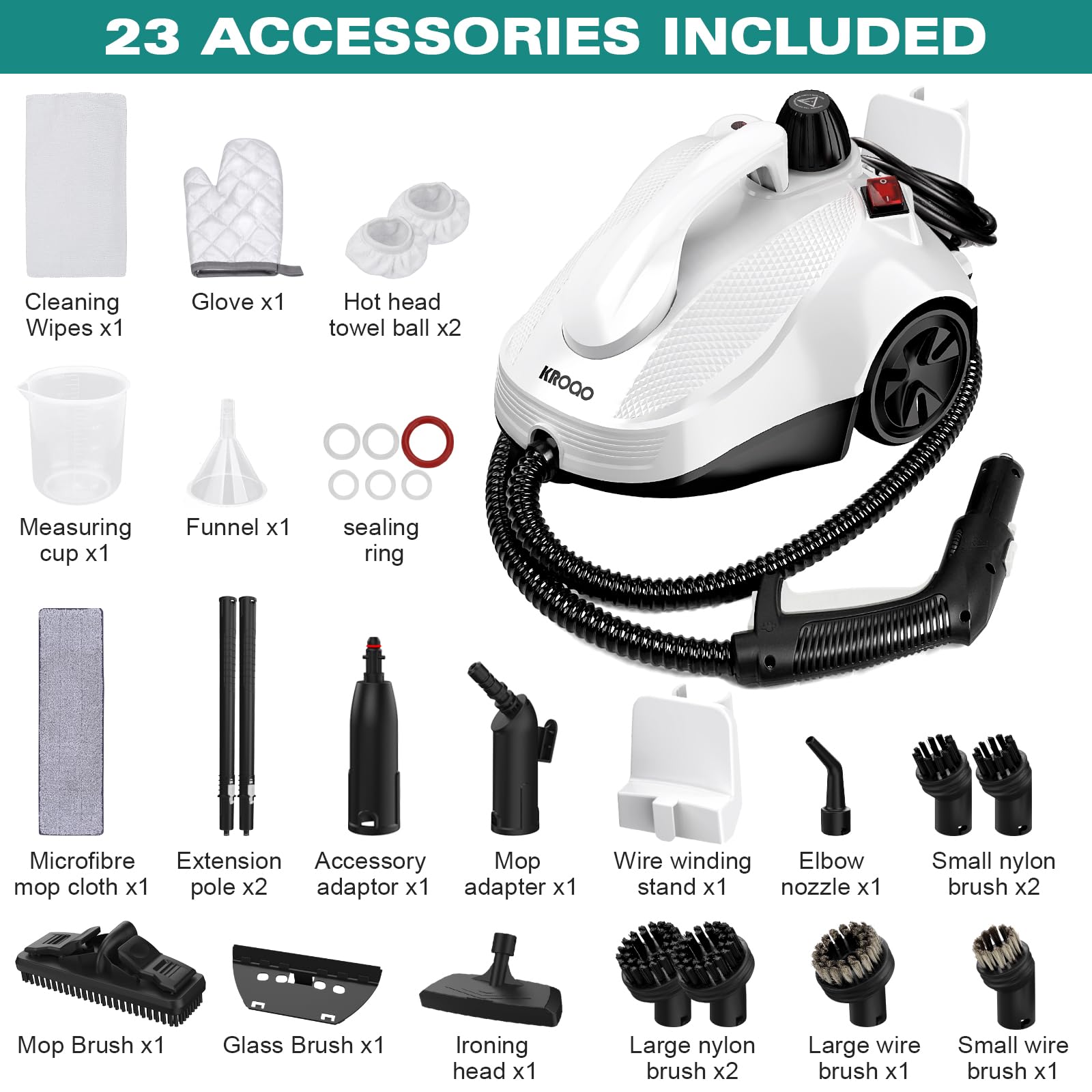 Steam Cleaner, Steam Mop With 23 Accessories, Powerful Multipurpose Portable Steamer For Cleaning To Remove Grime, Grease, For M