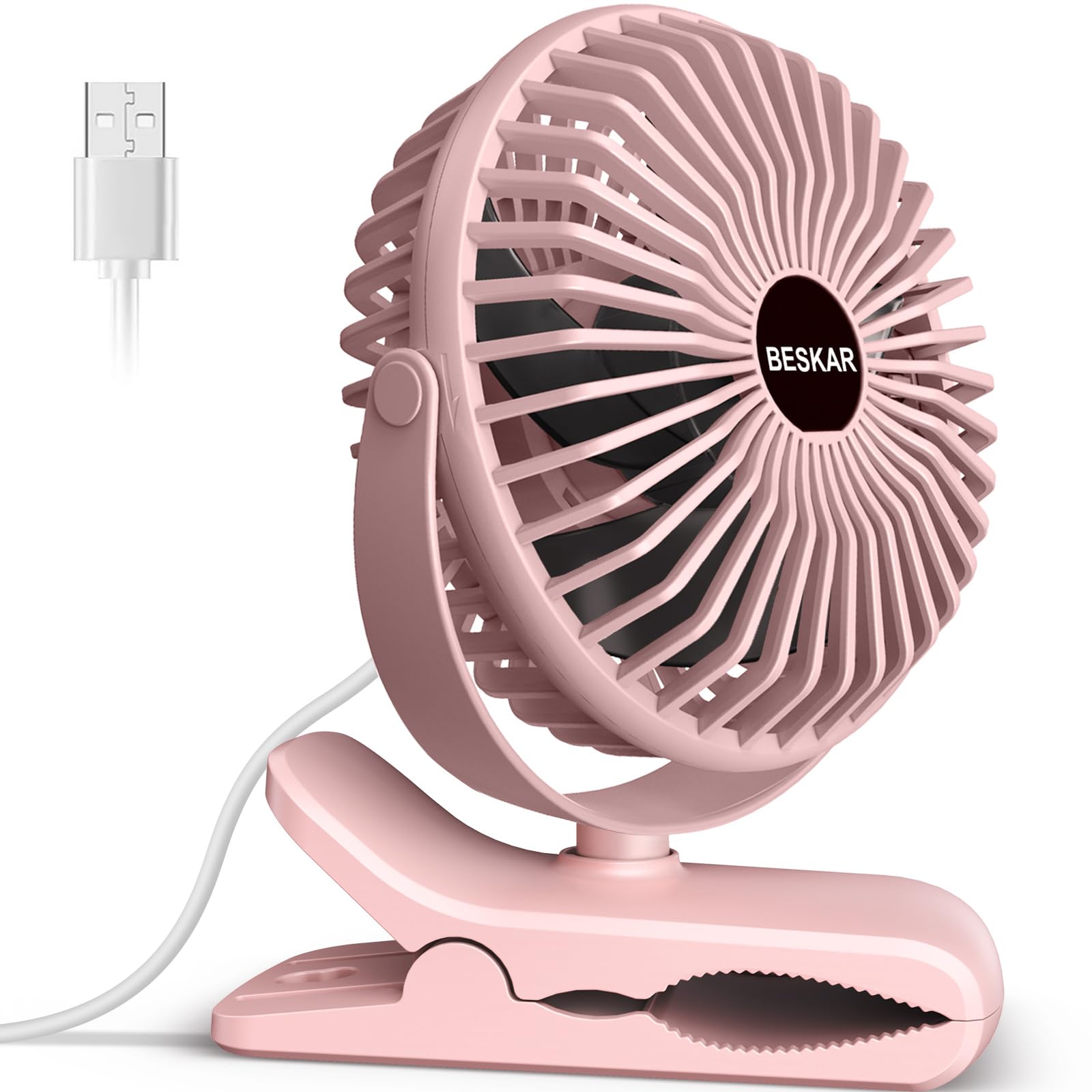 Beskar Small Clip On Fan, 3 Speeds Usb Fan With Strong Airflow, Clip & Desk Fan Usb Plug In With Sturdy Clamp   Ultra Quiet Oper