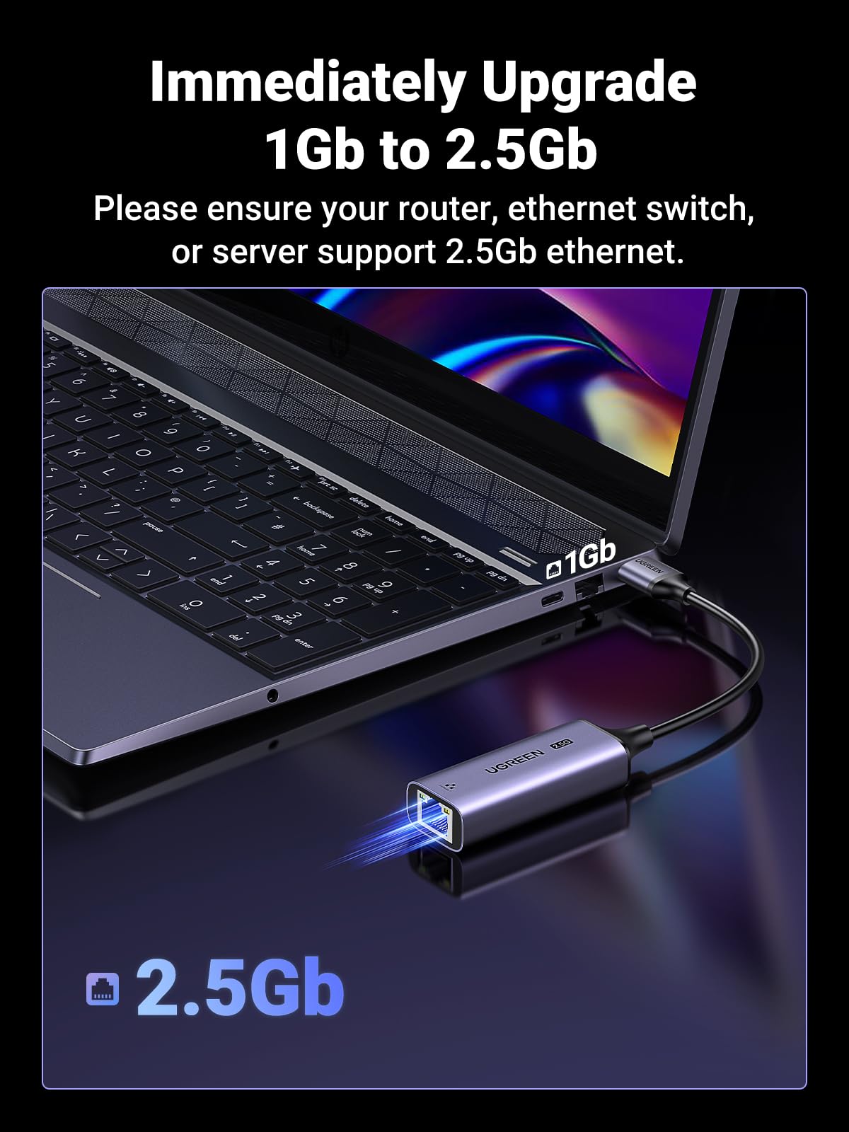 Ugreen Usb To Ethernet Adapter 2.5Gb, Ethernet To Usb Adapter, Aluminum, Usb 3.0 To Rj45 Computer Network Internet Lan Ethernet