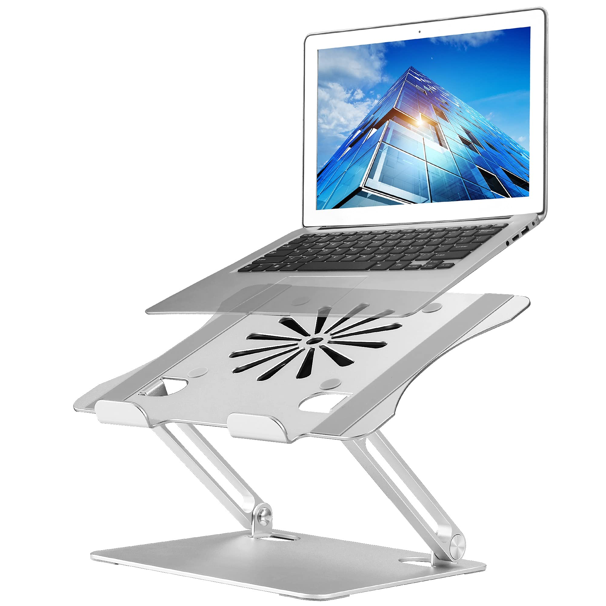 Adjustable Laptop Stand With Cooling Fan, Aluminium Alloy Multi Angle Computer Holder For Desk, Portable Notebook Metal Mount Co