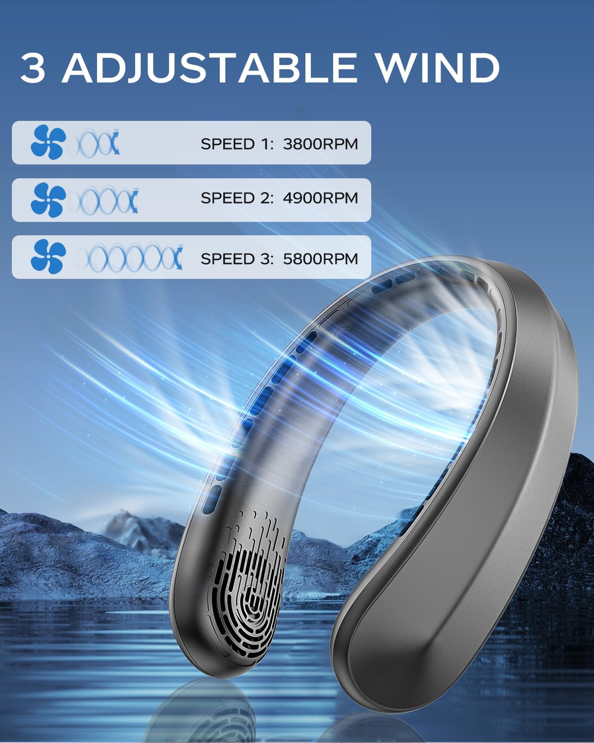 Nhpoi Neck Fan, Portable Neck Fan, 5200 Mah Battery Operated Wearable Personal Fan With Usb Rechargeable, 3 Wind Speed, Fast Coo