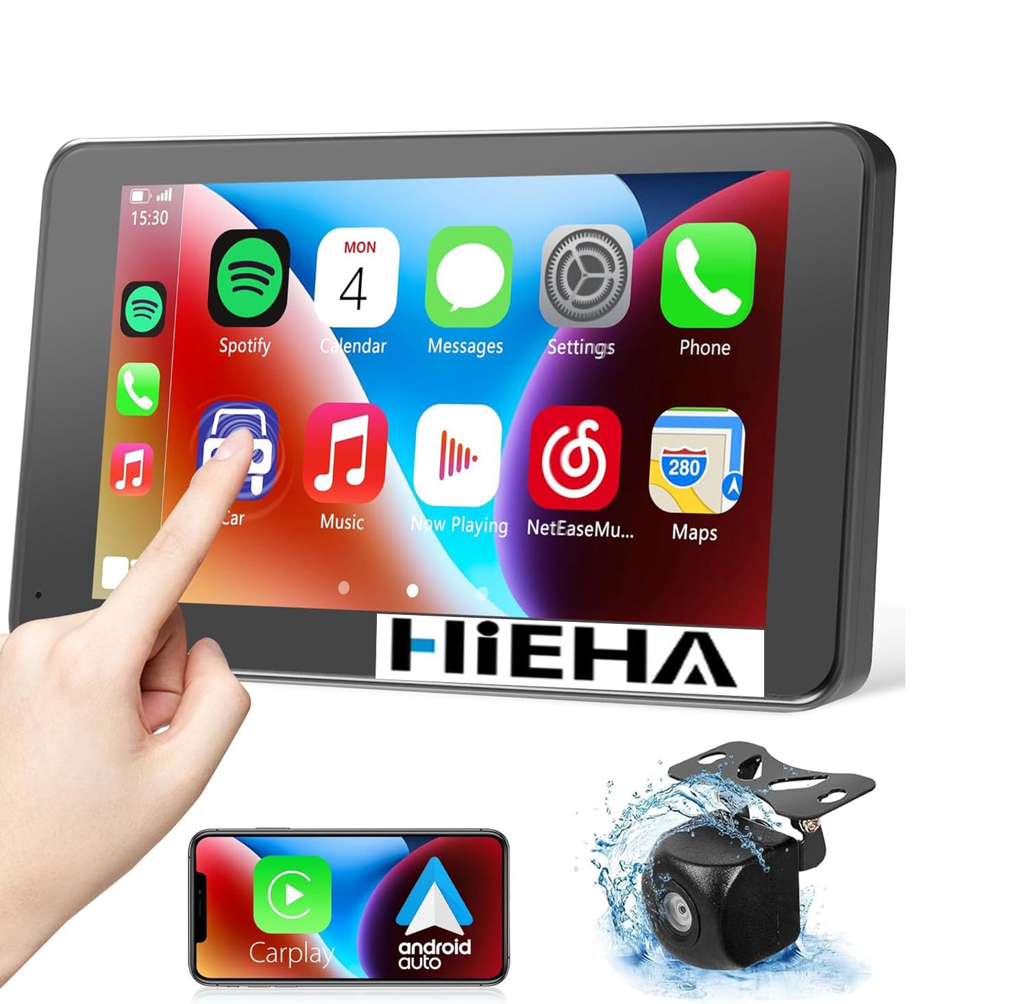 ?Hieha? 2024 Newest Wireless Portable Carplay And Android Auto, Carplay Screen For Car With Mirror Link/Aux/Fm,7'' Touchscreen B