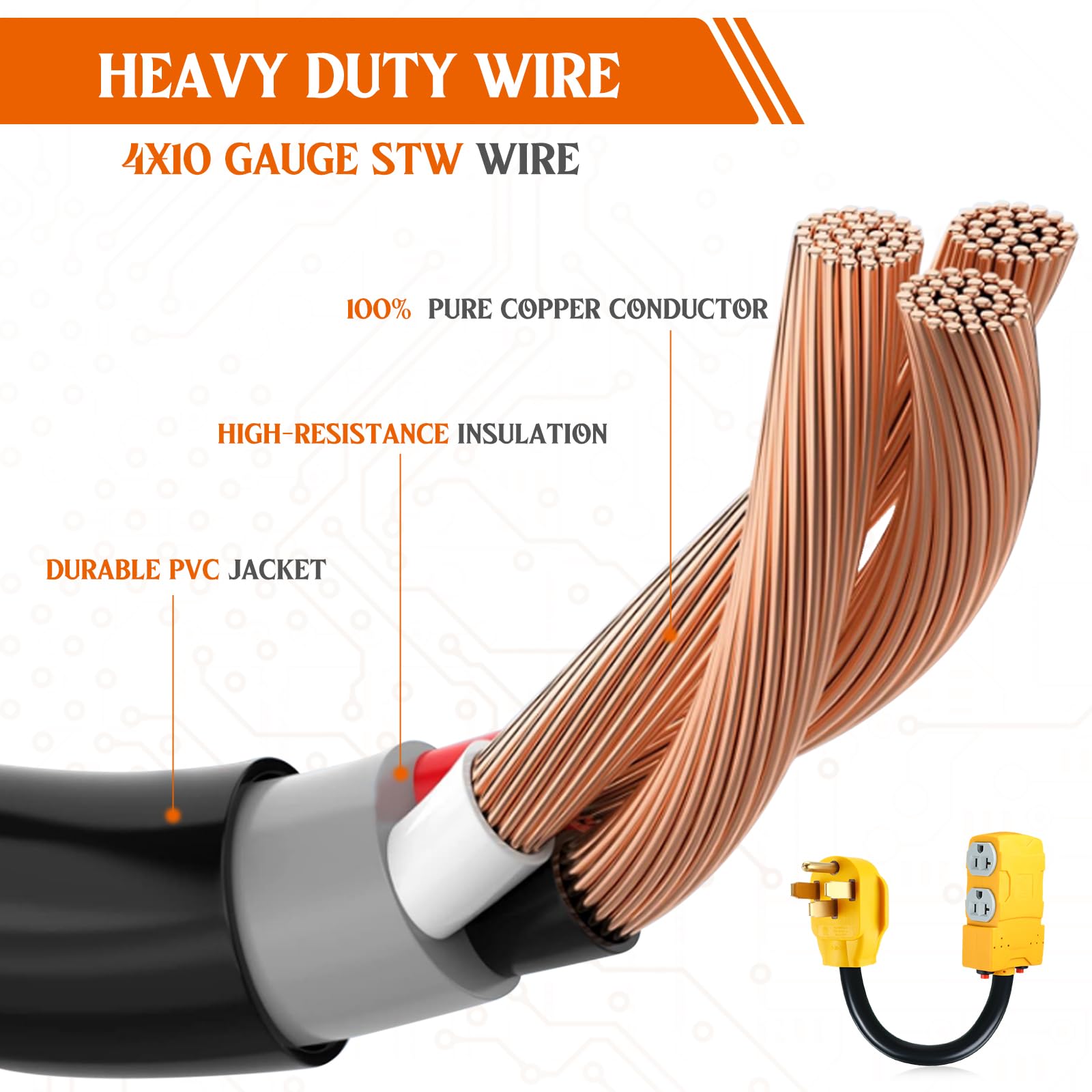 Kanayu 1.8 Ft 50 Amp To 20 Amp 110V Rv Distribution Adapter Compatible With Nema 14 50P To 4X 5 20R/ 5 15R 4 Prong Rv Generator